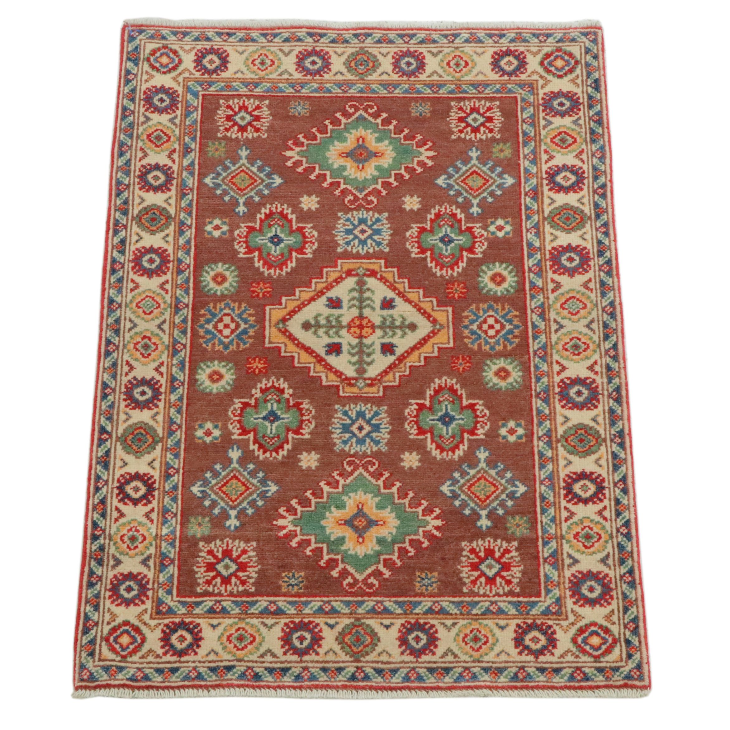 2'8 x 4' Hand-Knotted Afghan Kazak Accent Rug