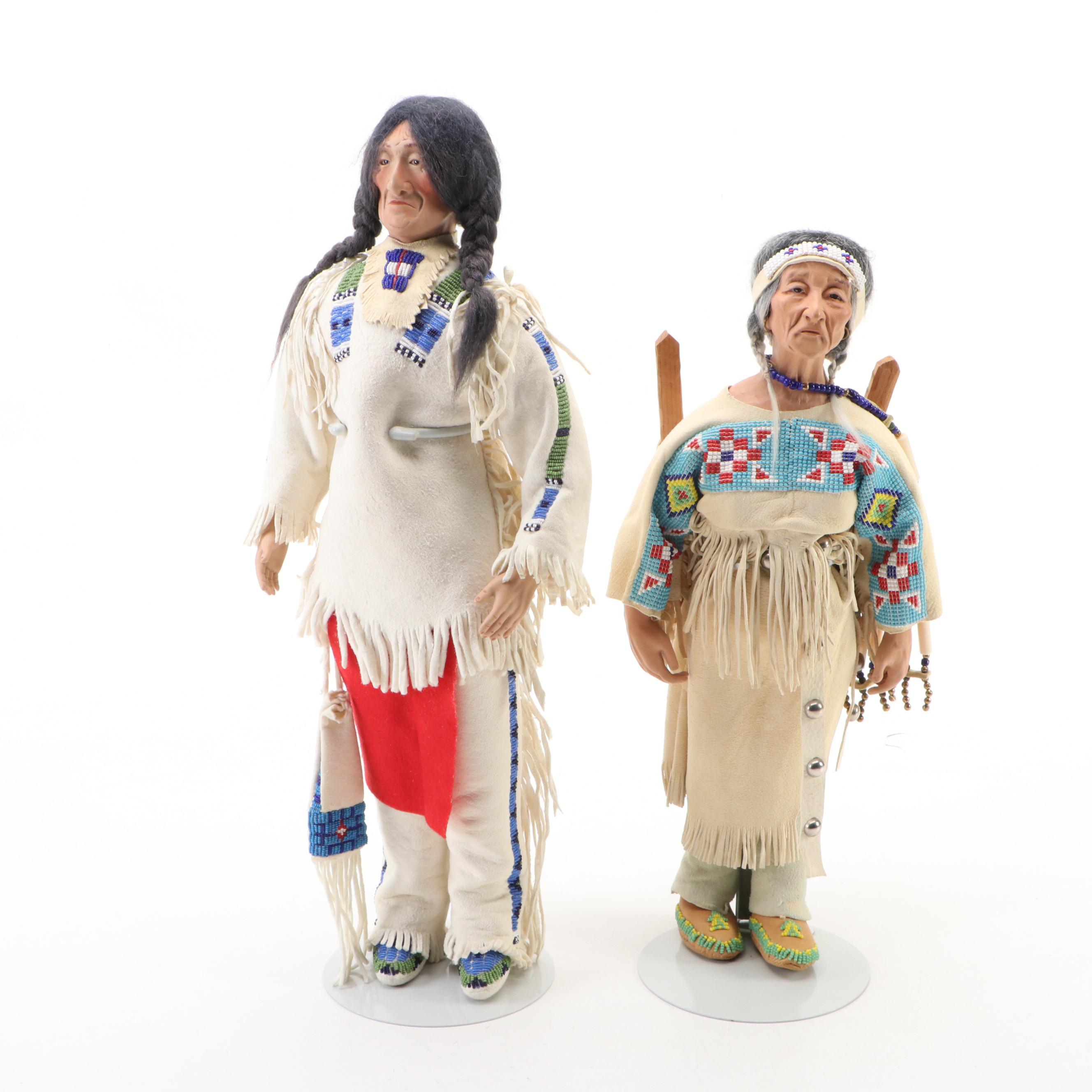 June Goodnow Sioux Bisque Dolls with Beaded Clothing, 20th Century