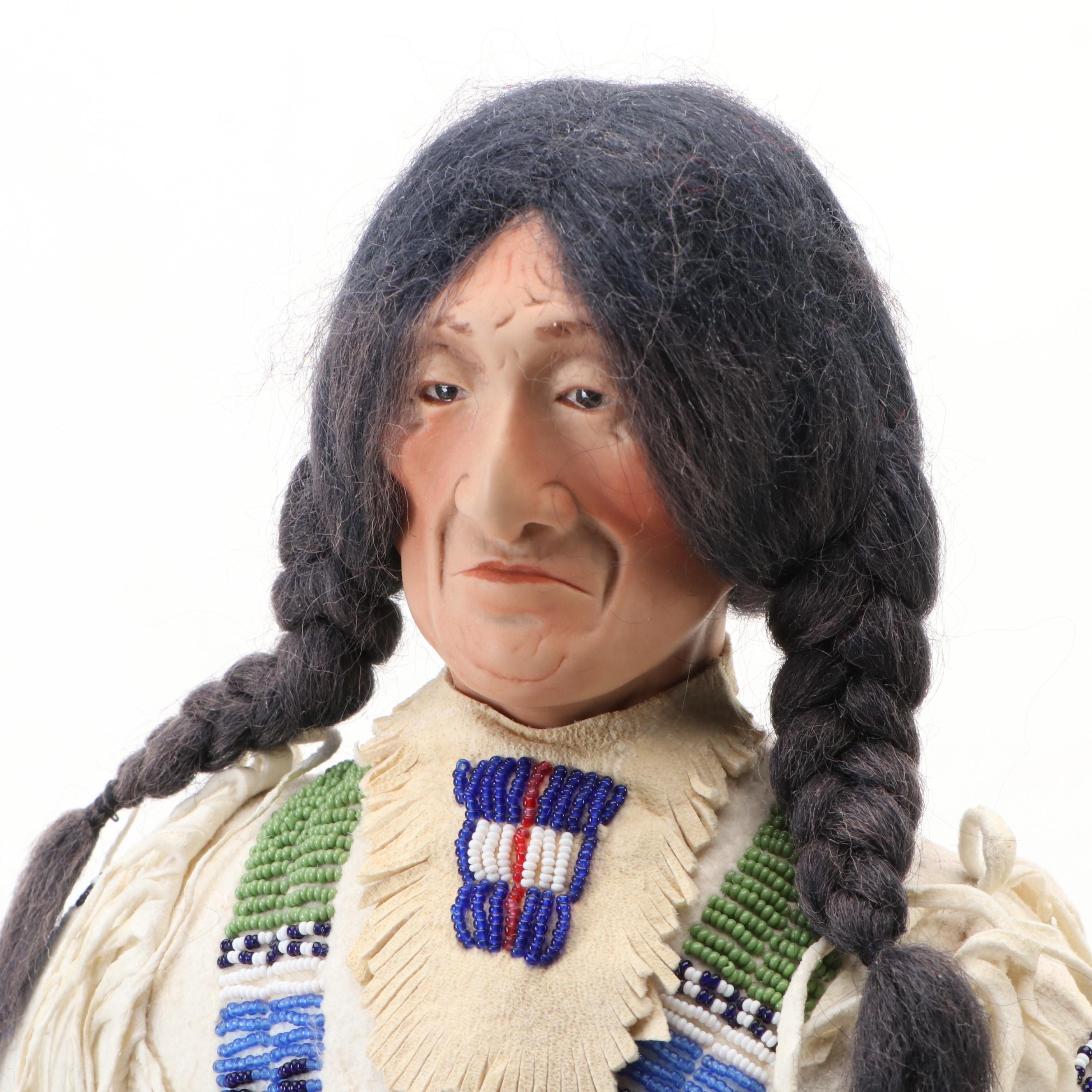 June Goodnow Sioux Bisque Dolls with Beaded Clothing, 20th Century