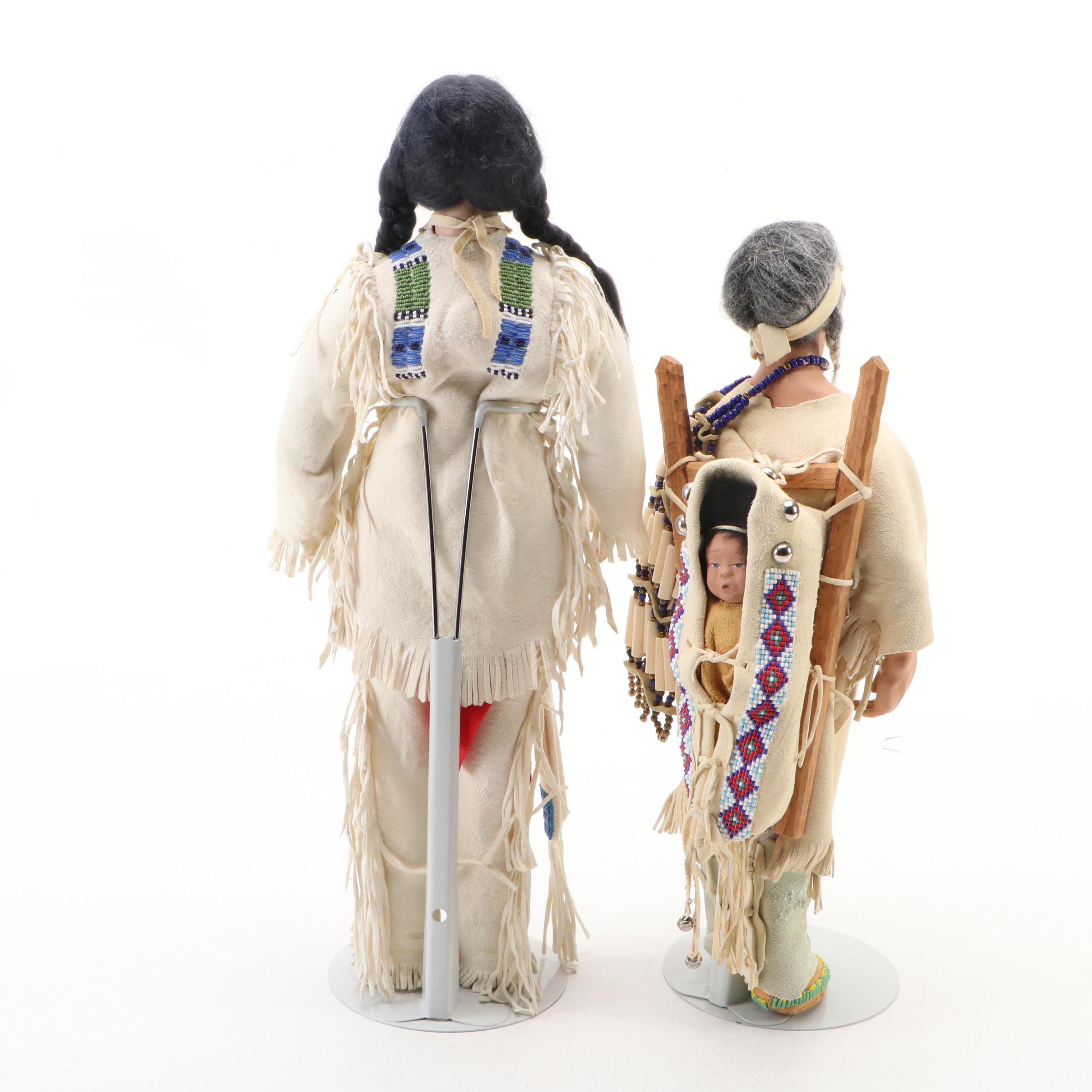 June Goodnow Sioux Bisque Dolls with Beaded Clothing, 20th Century
