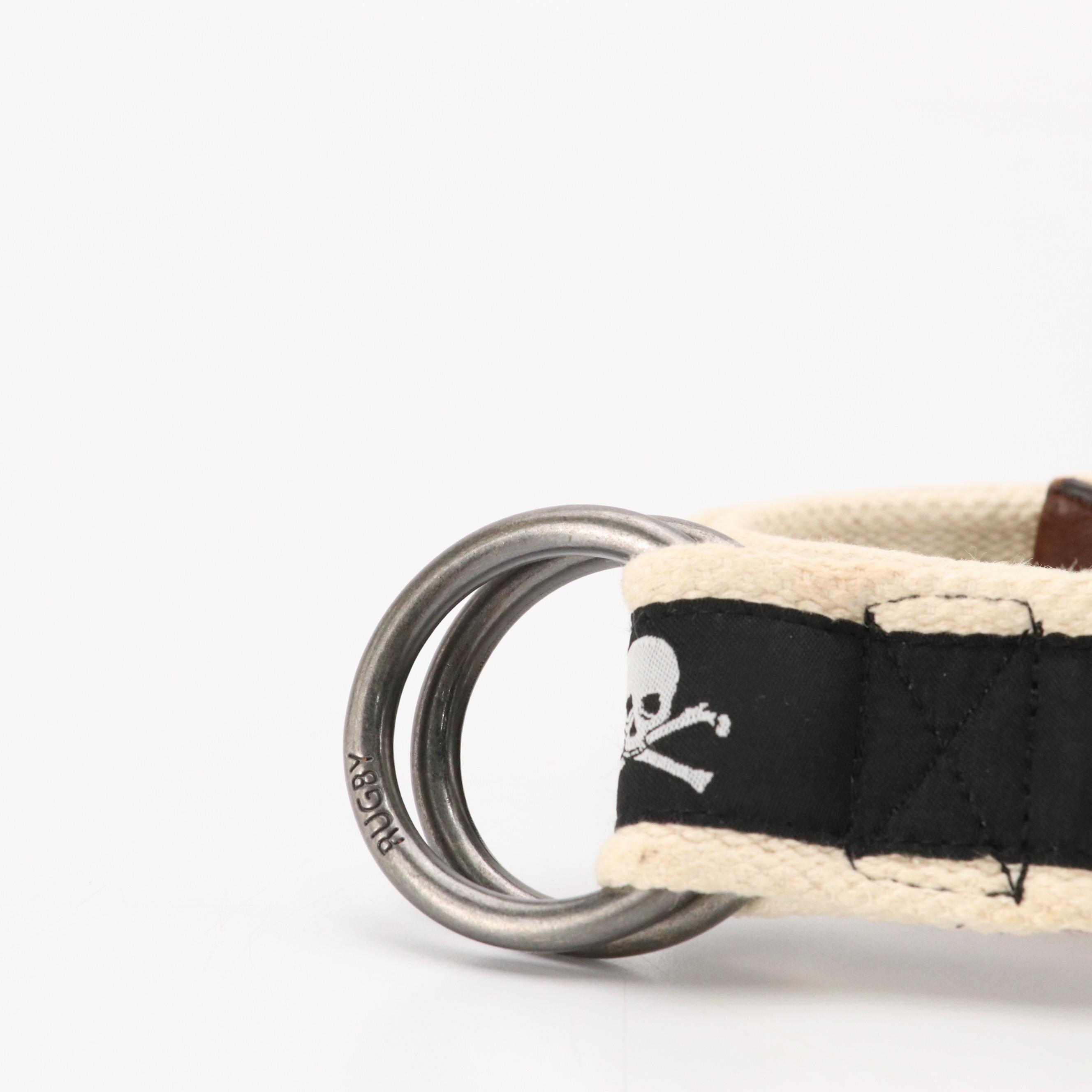 Rugby Ralph Lauren Skull and Bones Belt in Black & White Canvas