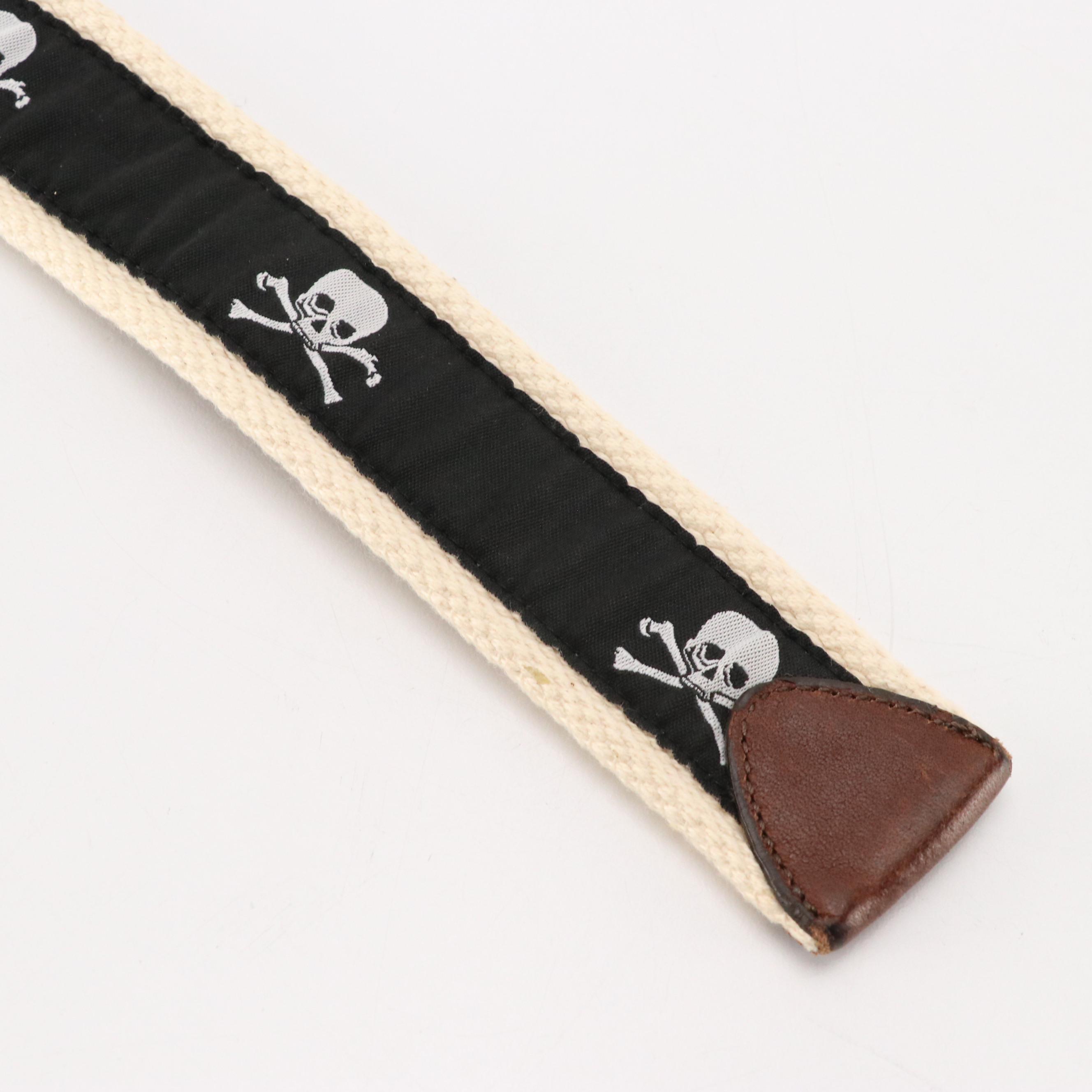 Rugby Ralph Lauren Skull and Bones Belt in Black & White Canvas