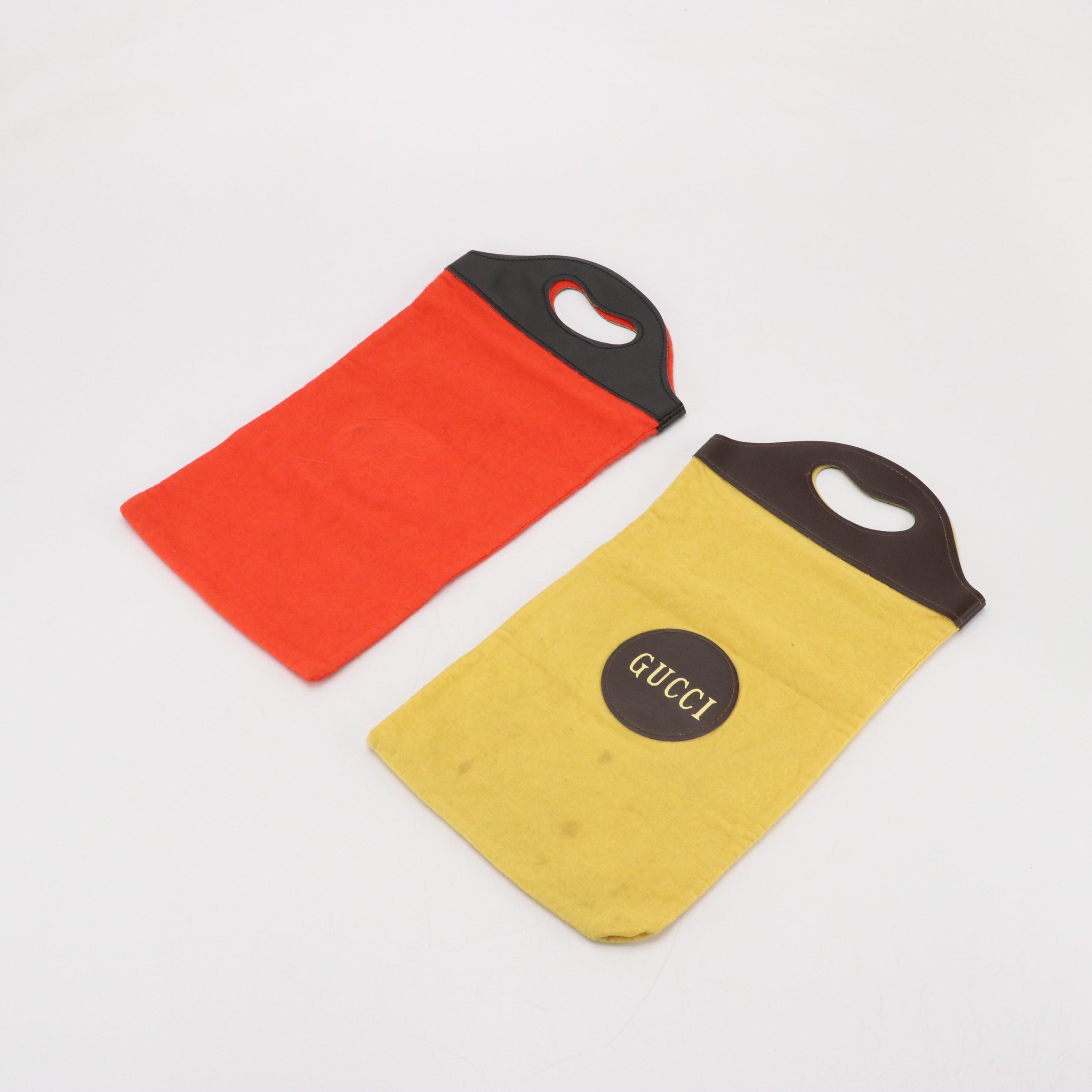 Vintage Gucci Vertical Shopper Totes/Shoe Bags in Orange & Yellow Wool Blend