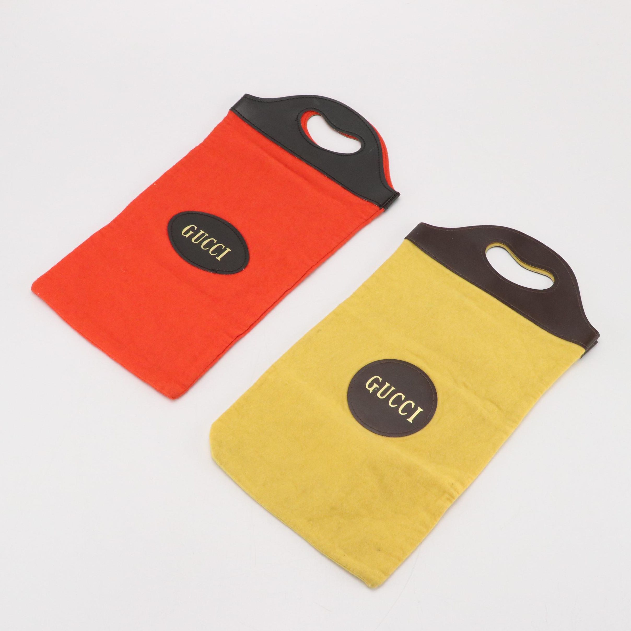 Vintage Gucci Vertical Shopper Totes/Shoe Bags in Orange & Yellow Wool Blend