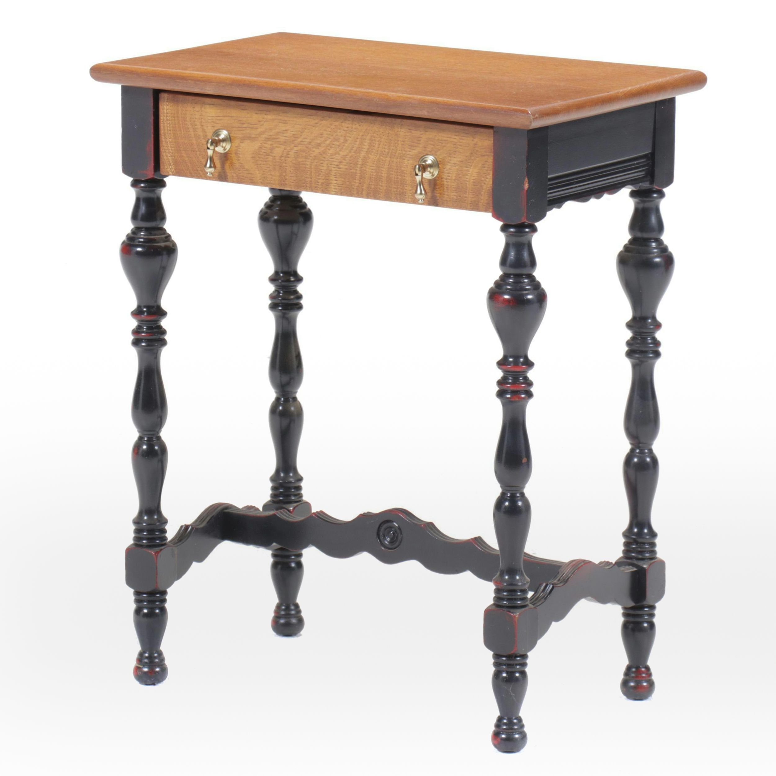 William and Mary Style Parcel-Painted Wood Single-Drawer Stand