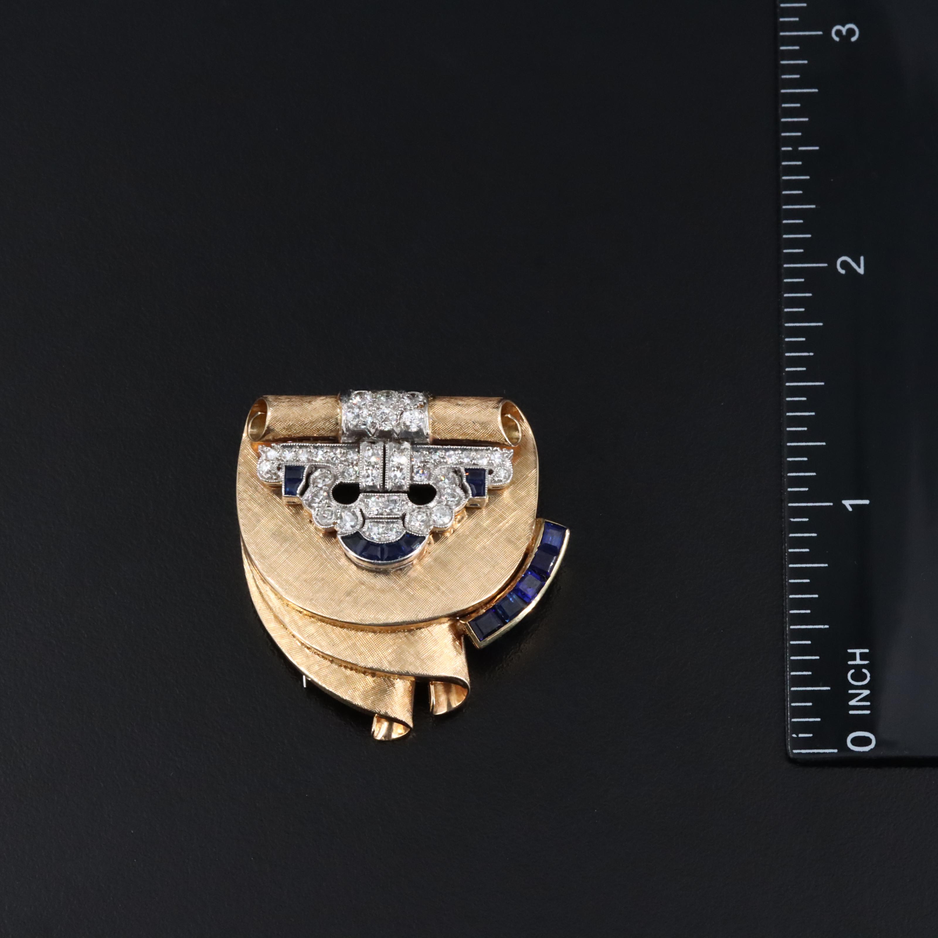 14K 0.94 CTW Diamond and Sapphire Duette Converter Brooch with Platinum Accents