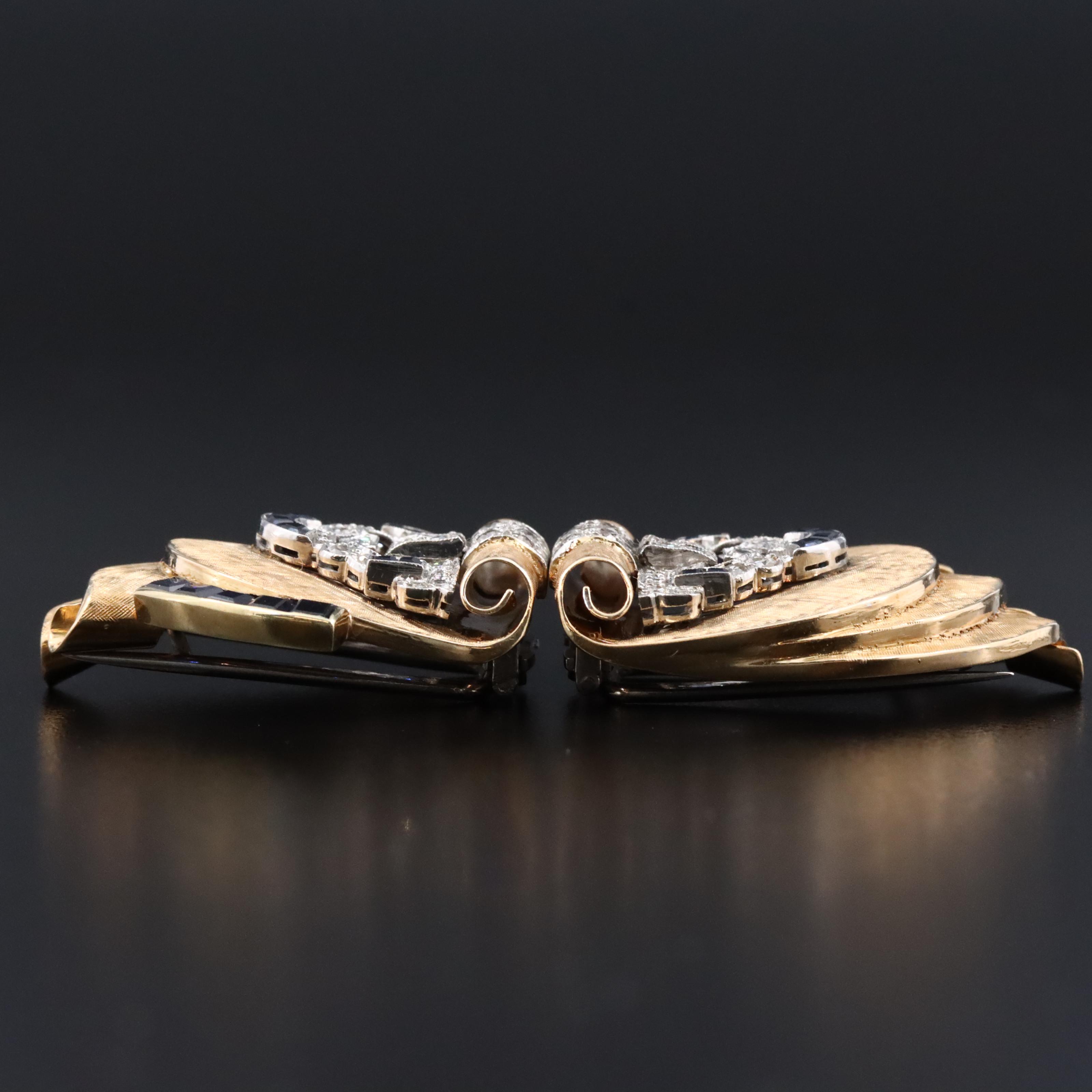 14K 0.94 CTW Diamond and Sapphire Duette Converter Brooch with Platinum Accents