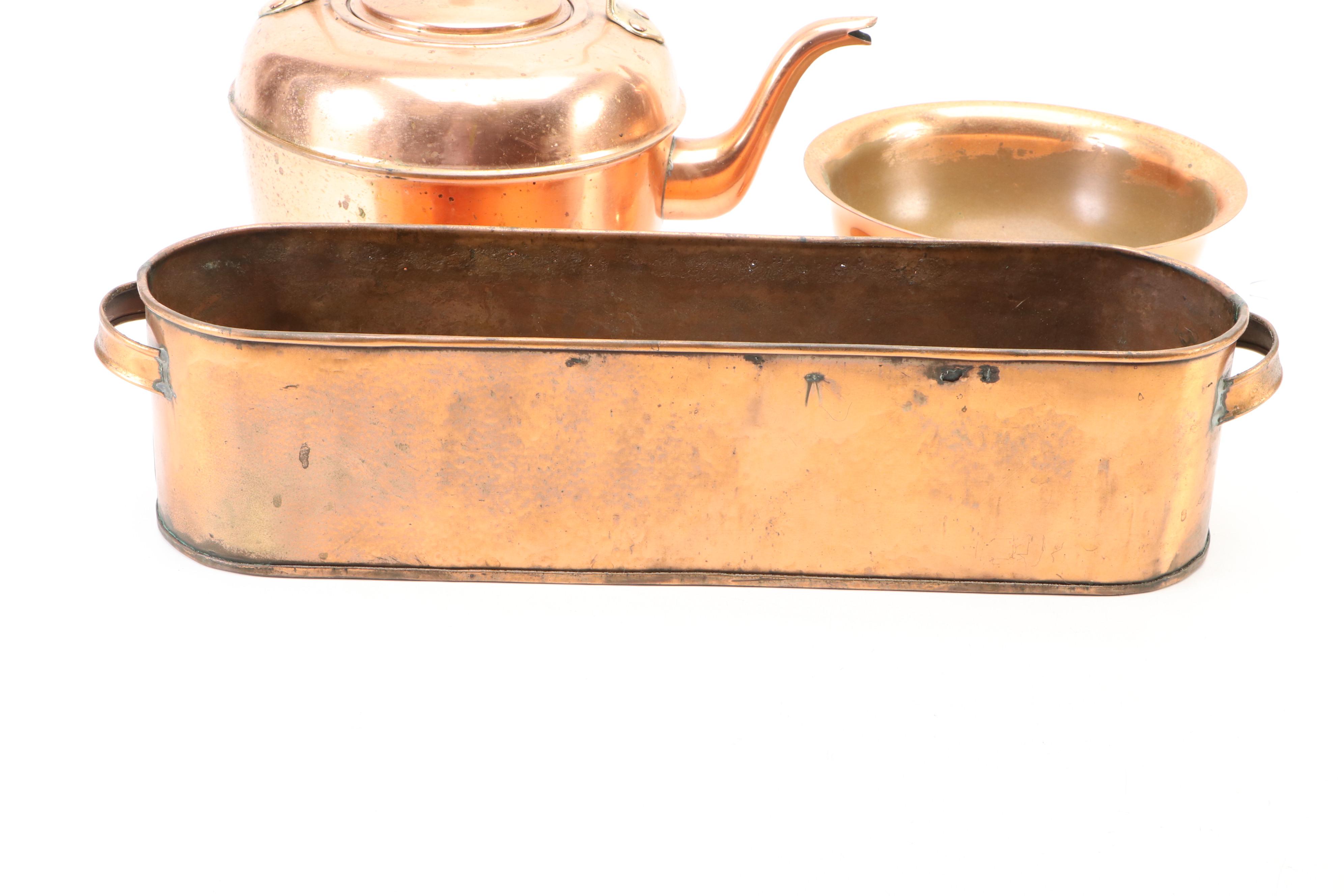 Paul Revere Copper Finish Pan with Other Cookware and Bowls