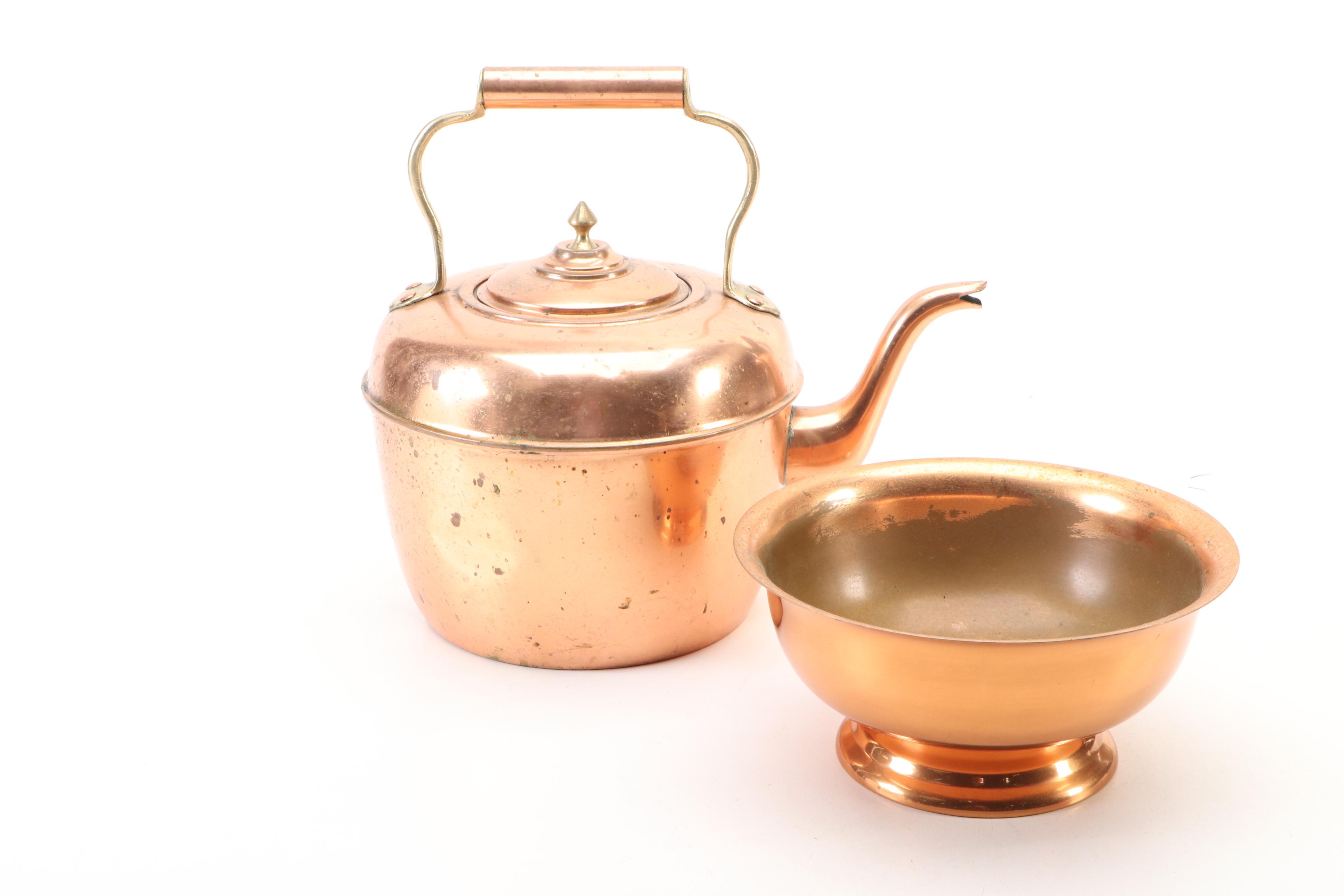 Paul Revere Copper Finish Pan with Other Cookware and Bowls