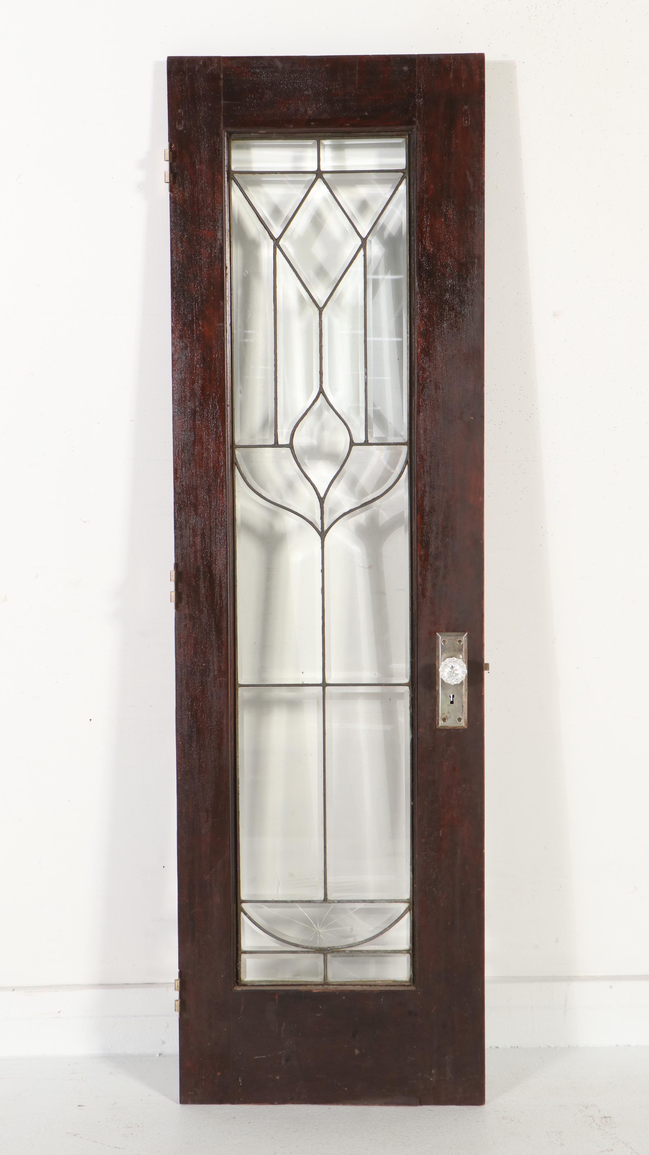 Arts & Crafts Wood and Beveled Glass Door, Early 20th Century