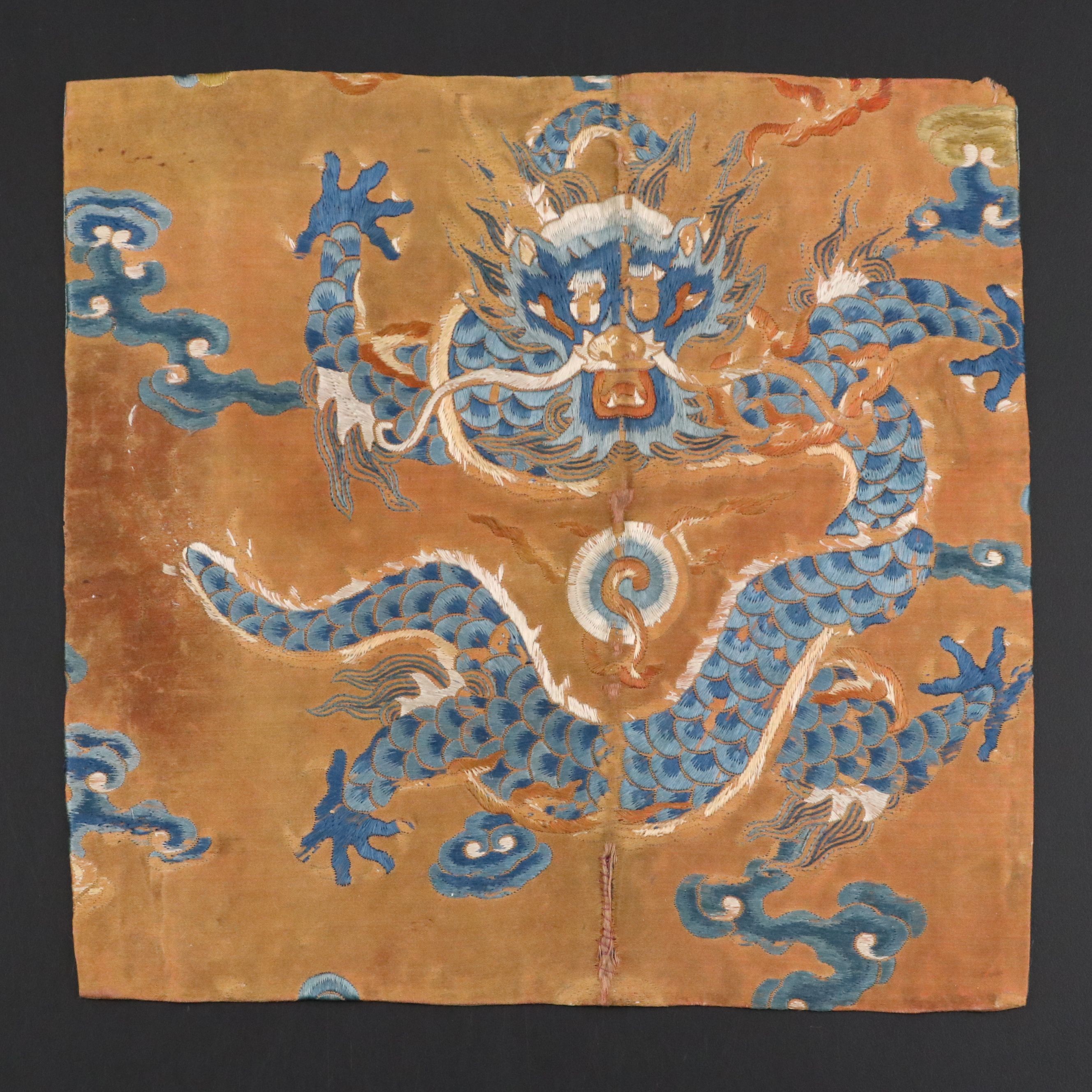 Antique Chinese Imperial Dragon Silk Embroidery, 19th Century or Earlier
