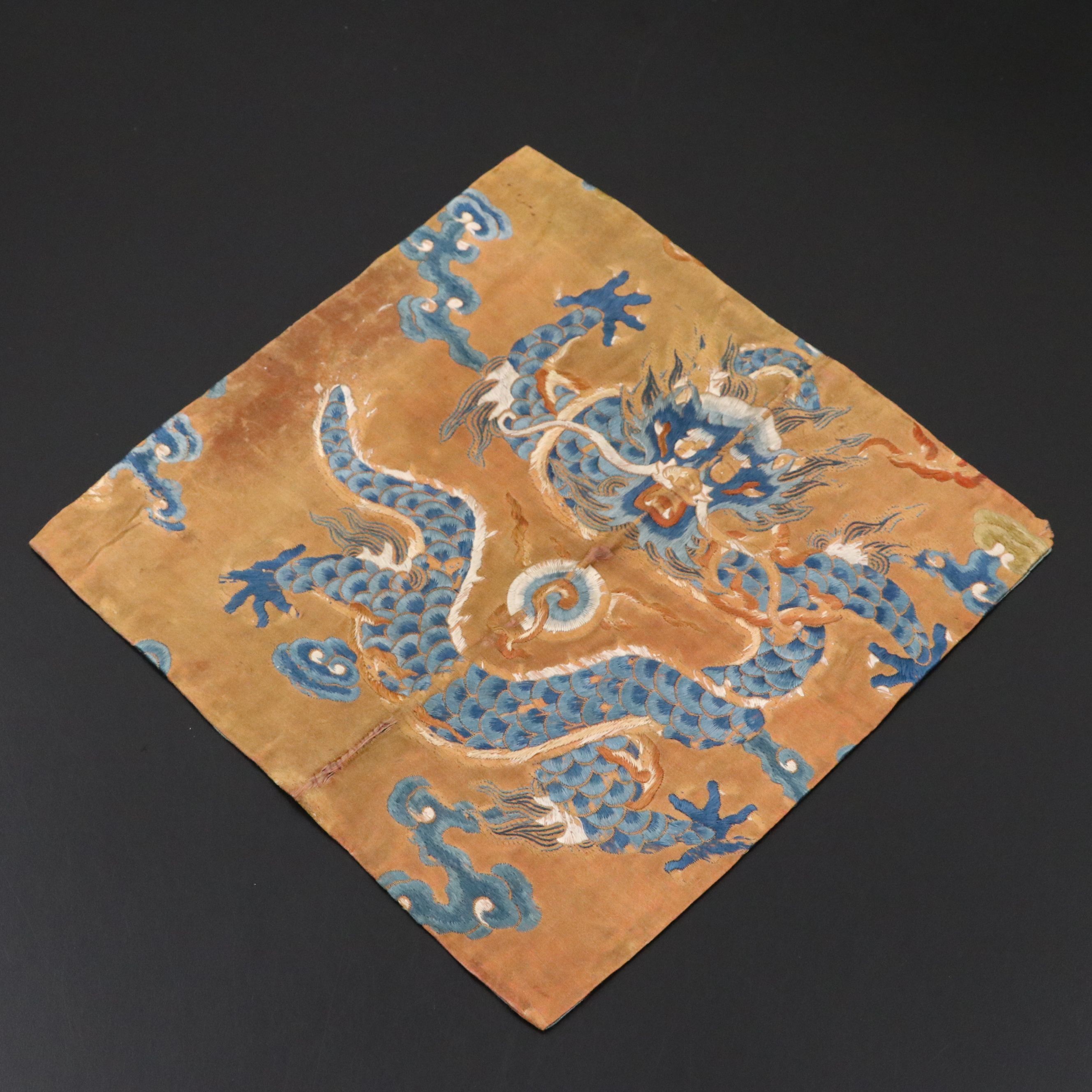 Antique Chinese Imperial Dragon Silk Embroidery, 19th Century or Earlier