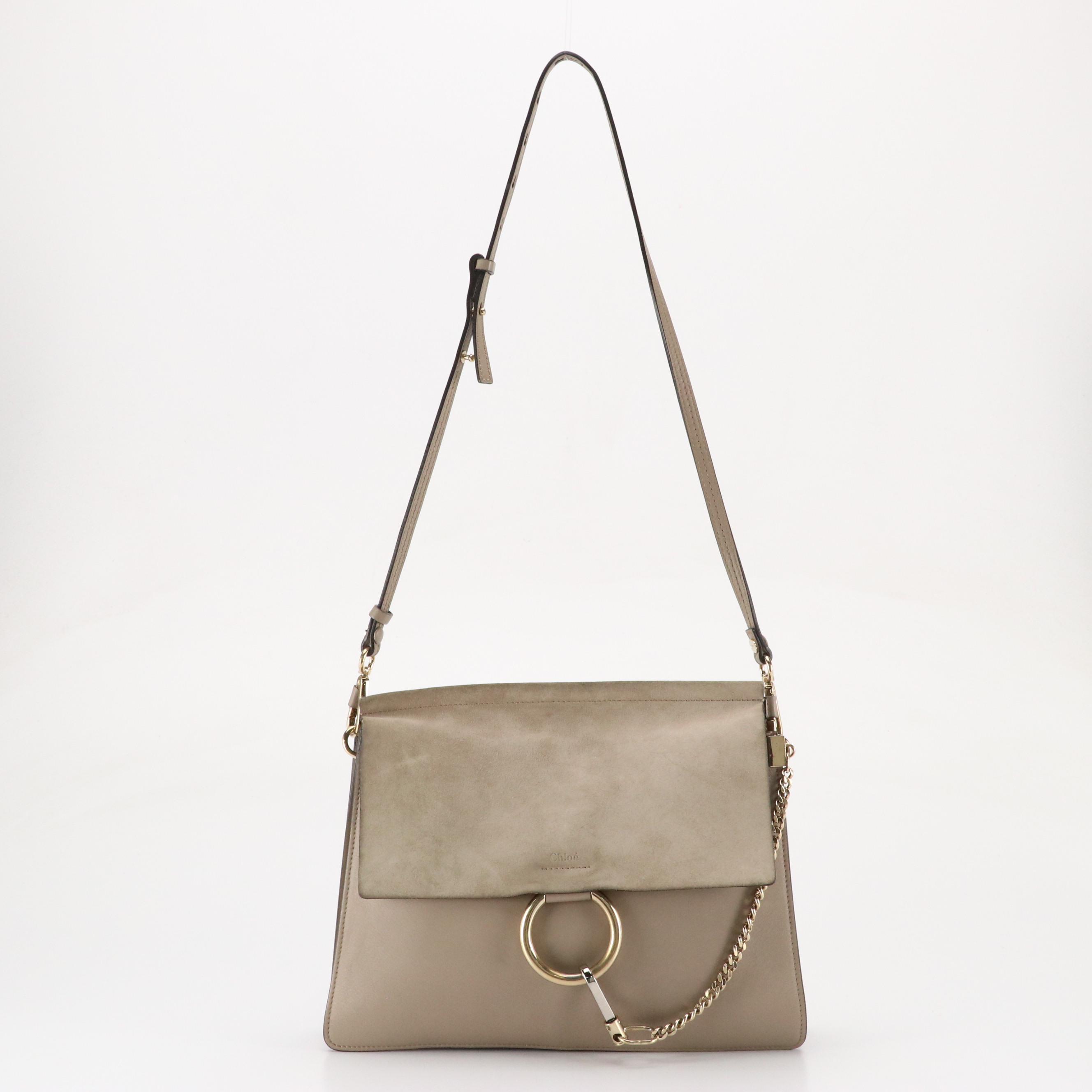 Chloé Medium Faye Crossbody Bag in Grey Taupe Leather and Suede