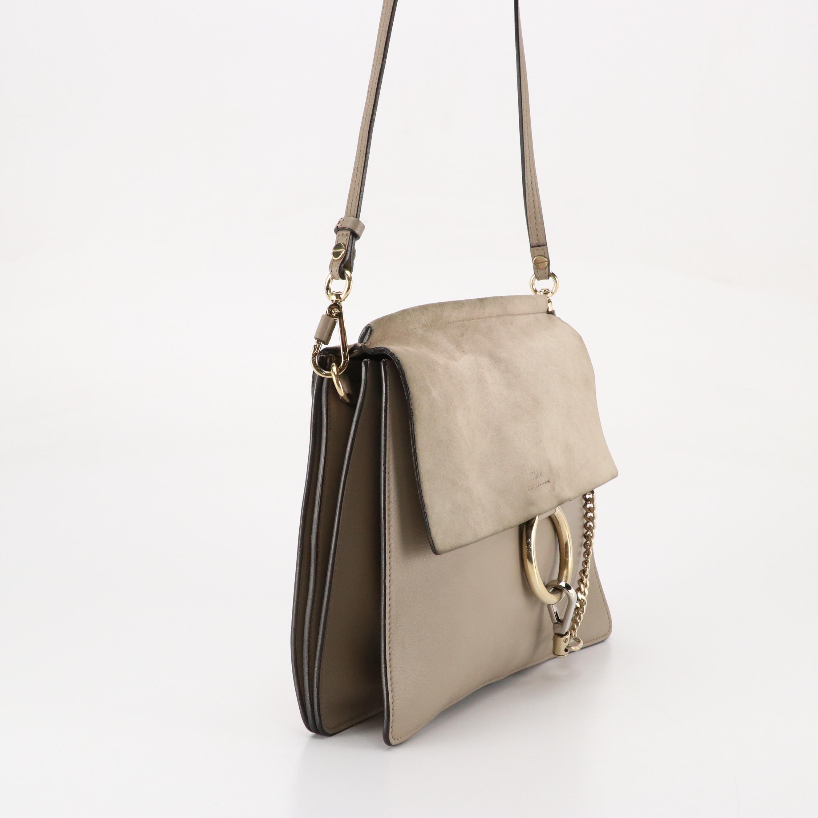 Chloé Medium Faye Crossbody Bag in Grey Taupe Leather and Suede