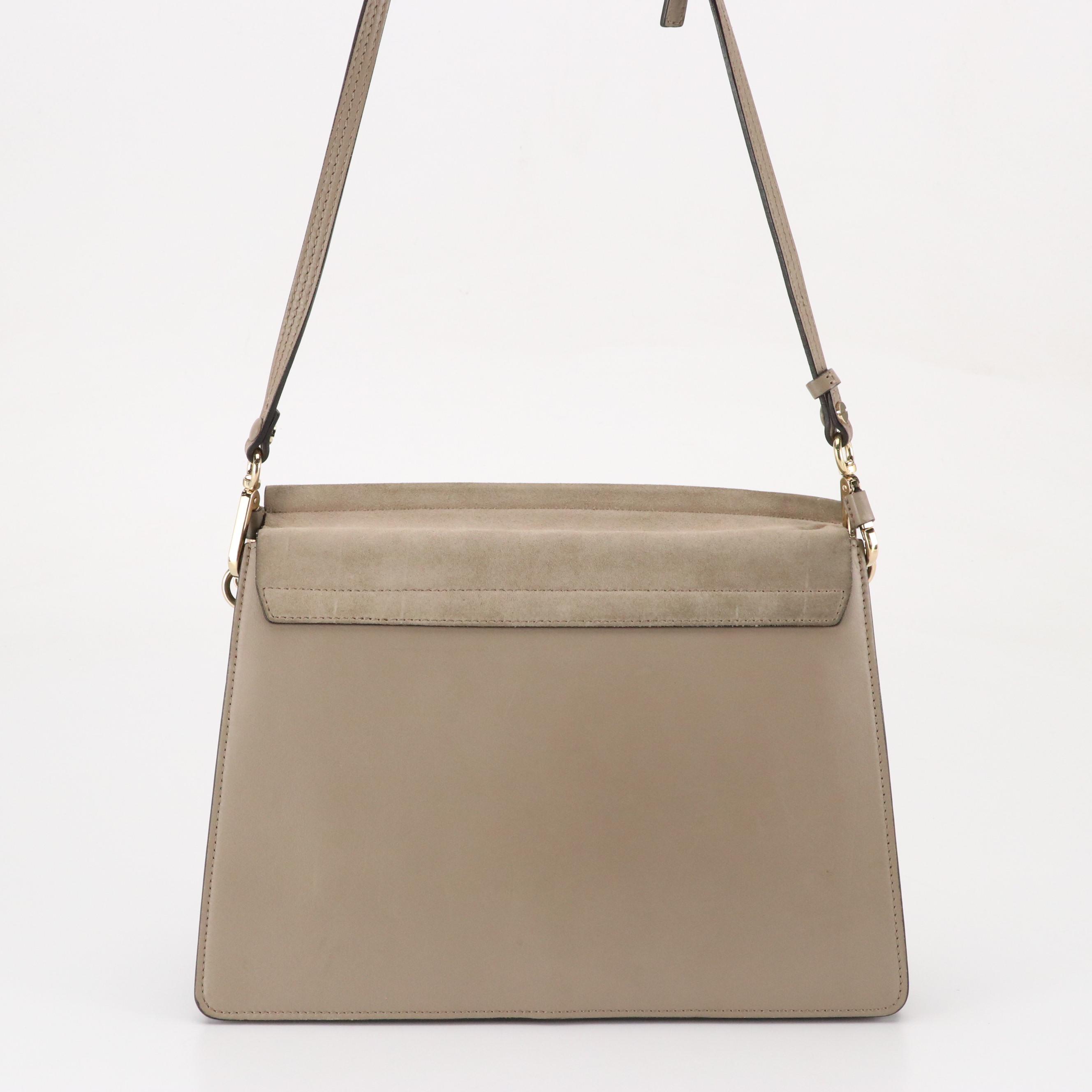 Chloé Medium Faye Crossbody Bag in Grey Taupe Leather and Suede