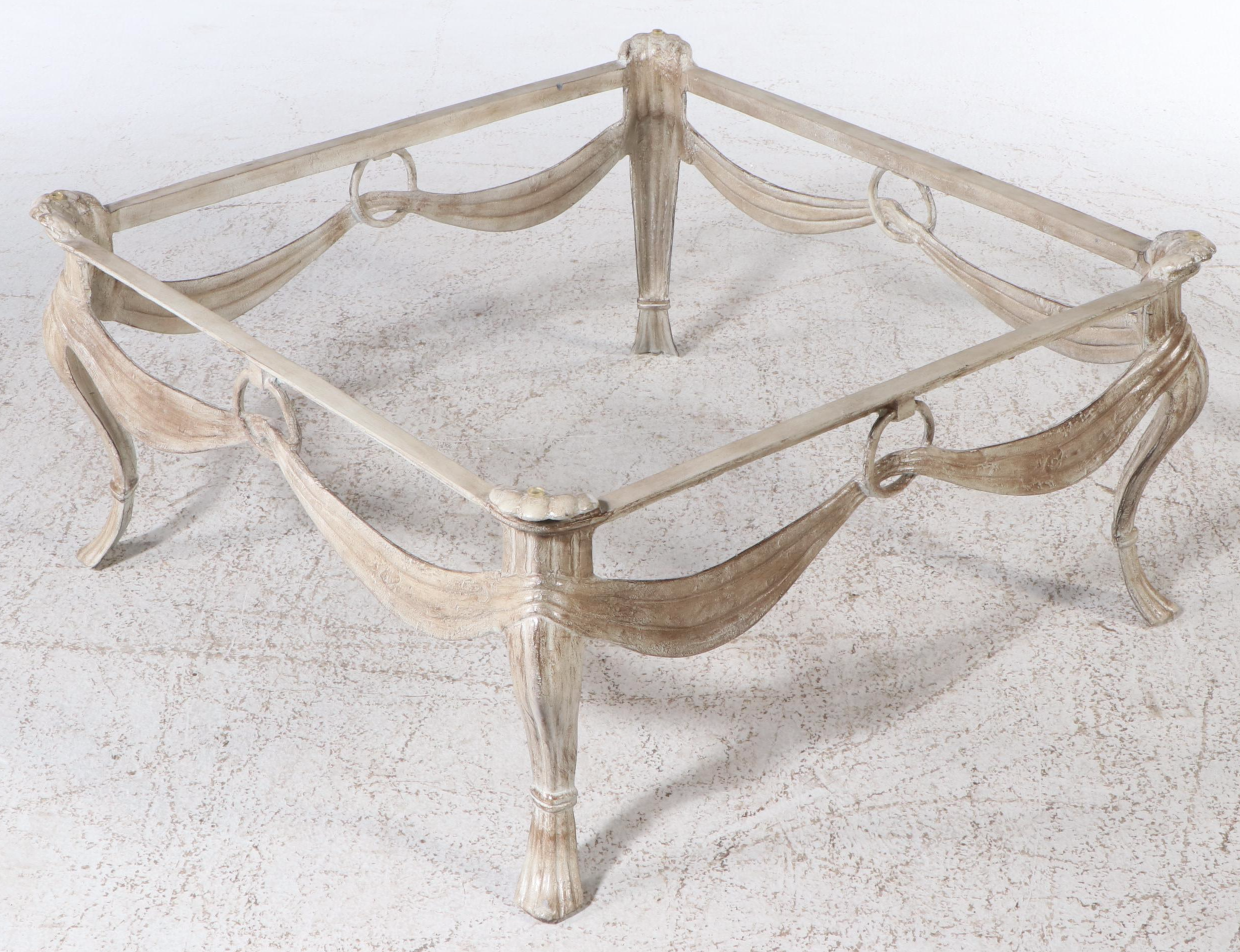 Neoclassical Style Glass Top Cast Metal Coffee Table
