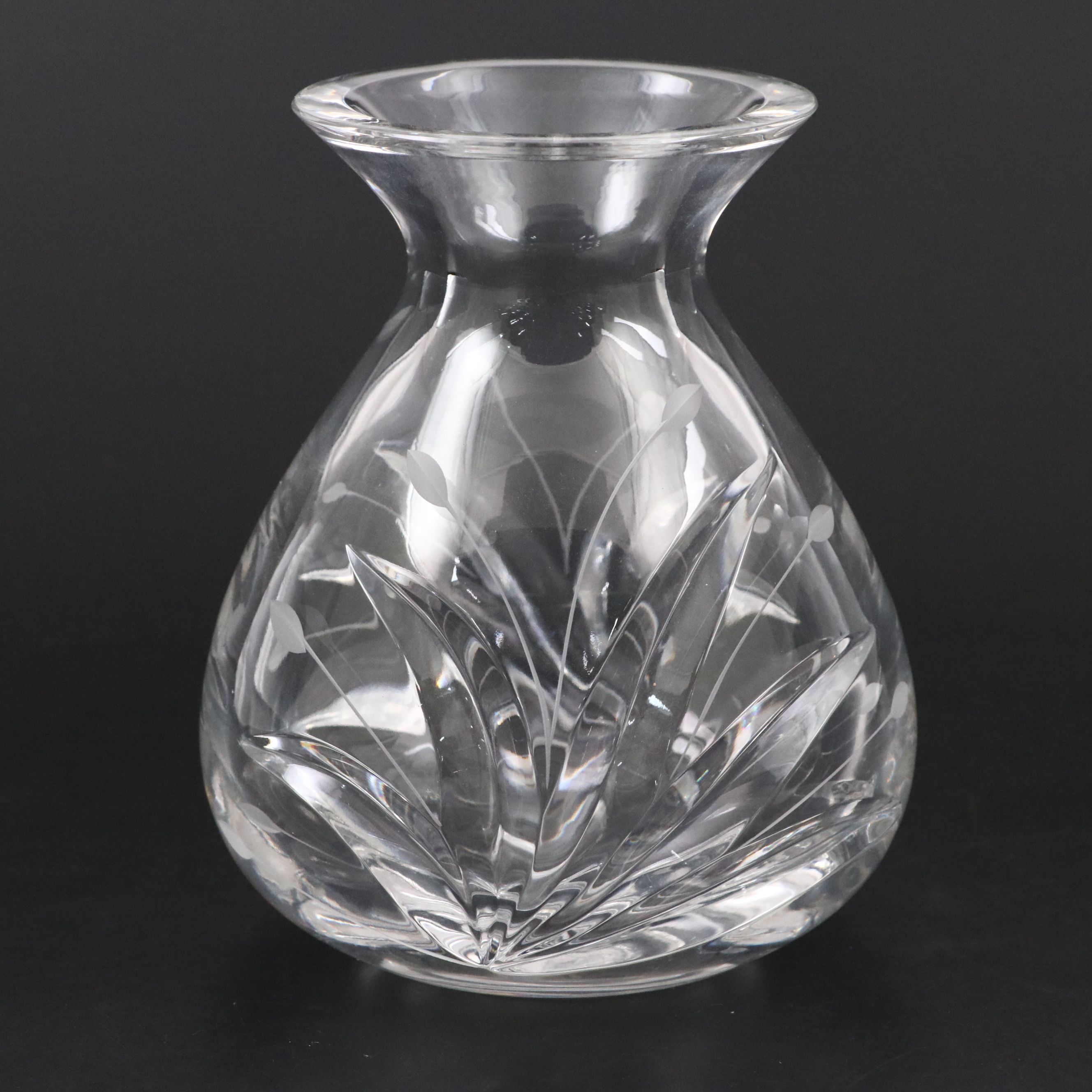 Modern Cut and Etched Glass Vase, Mid to Late 20th Century