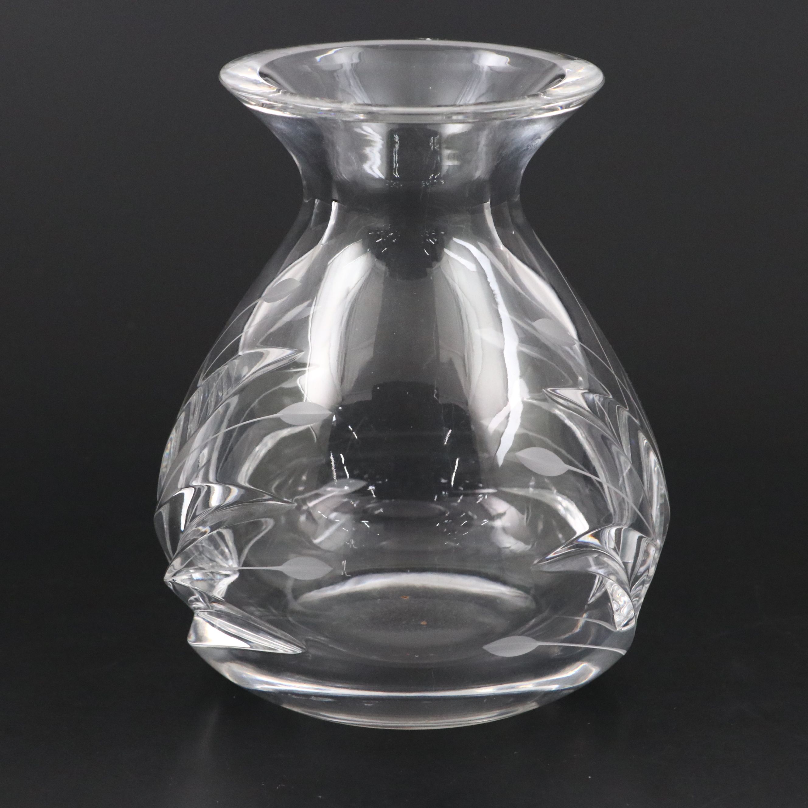 Modern Cut and Etched Glass Vase, Mid to Late 20th Century