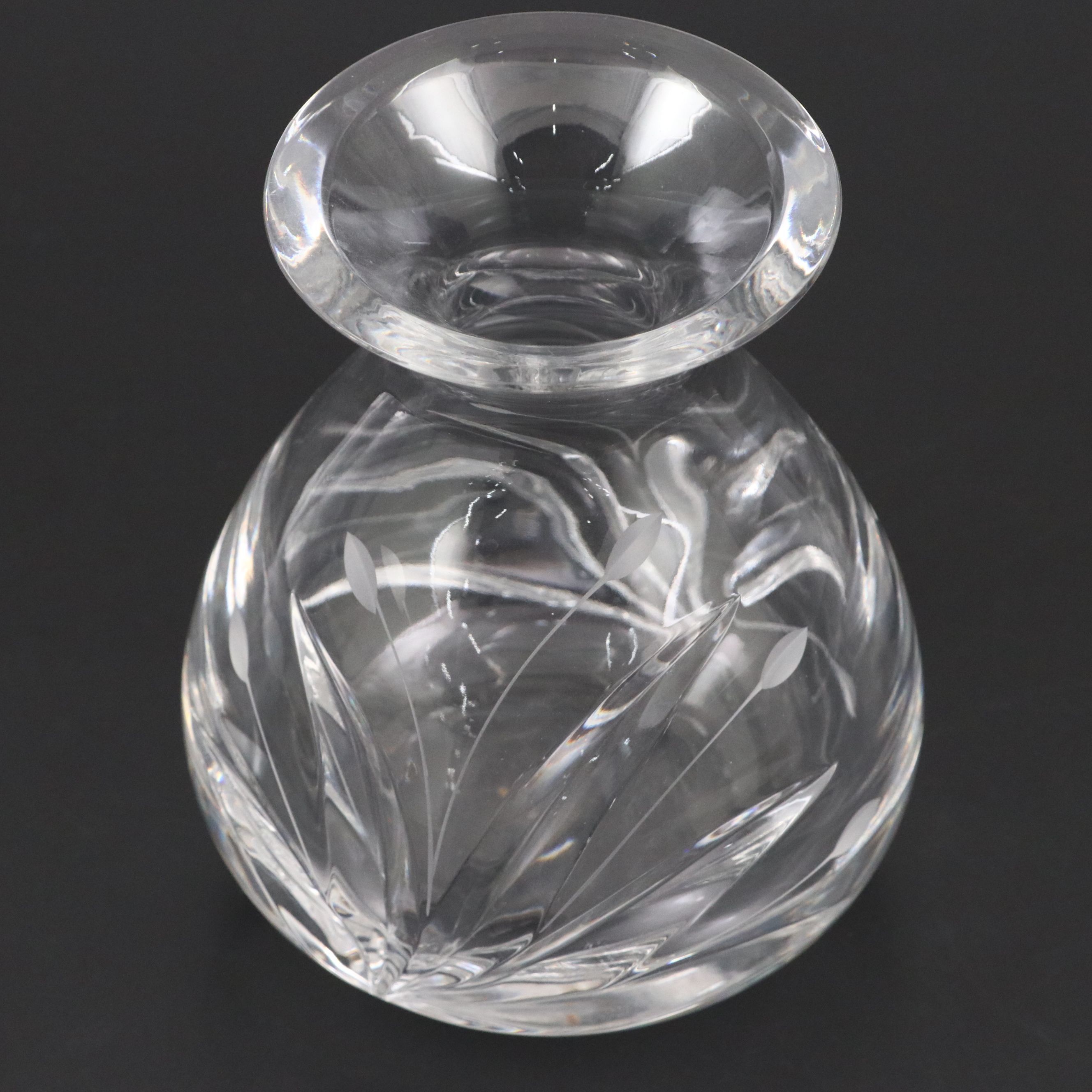 Modern Cut and Etched Glass Vase, Mid to Late 20th Century