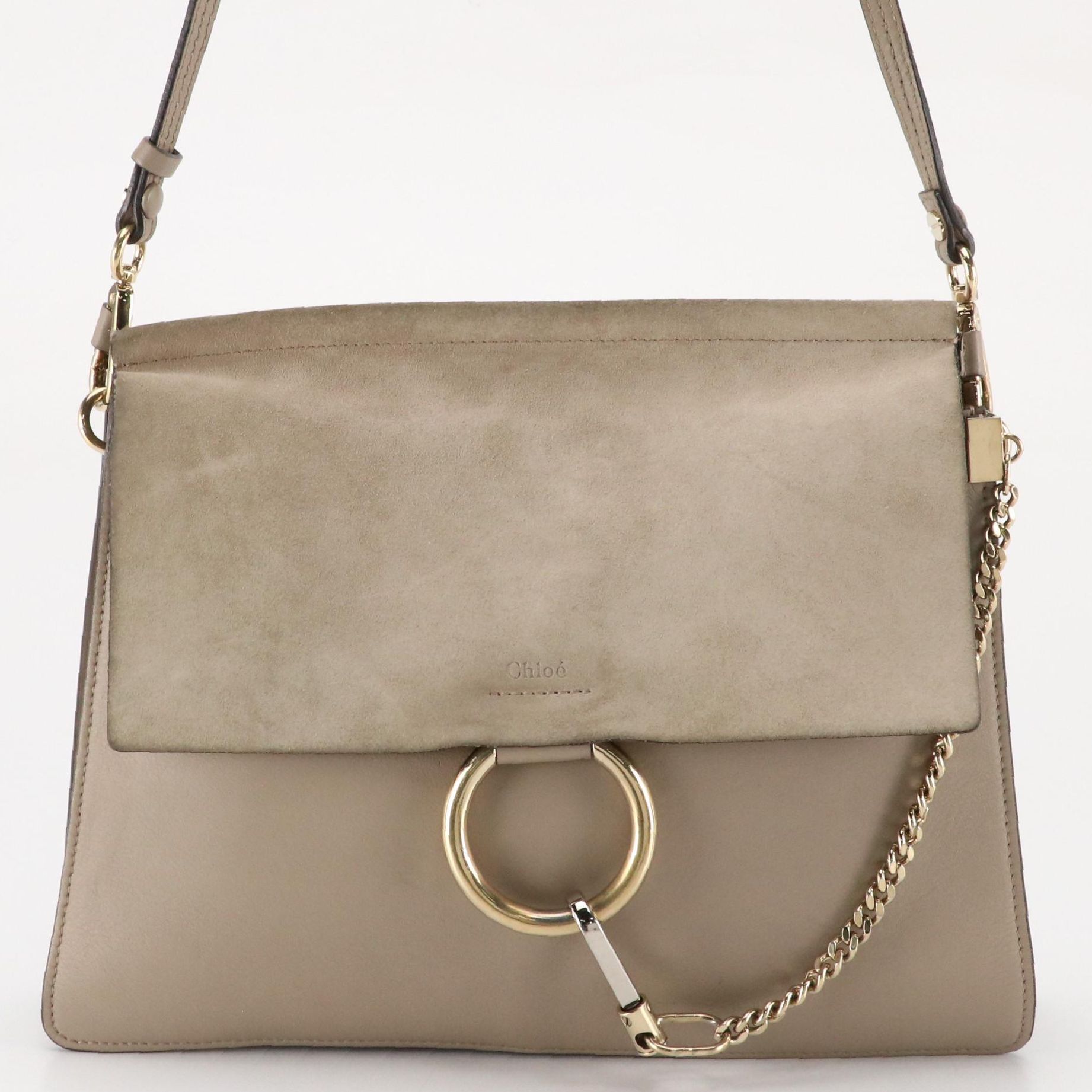 Chloé Medium Faye Crossbody Bag in Grey Taupe Leather and Suede
