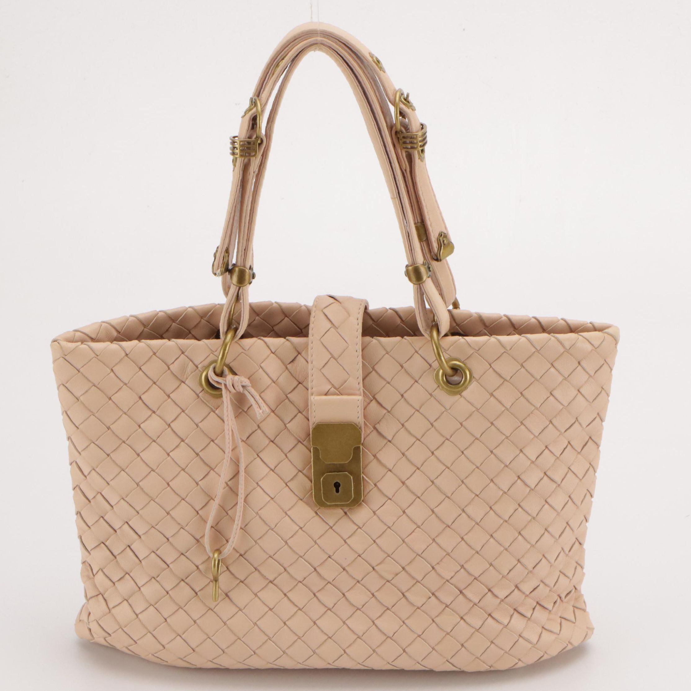 Bottega Veneta Intrecciato Lambskin Leather Small Capri Tote with Pocket Mirror