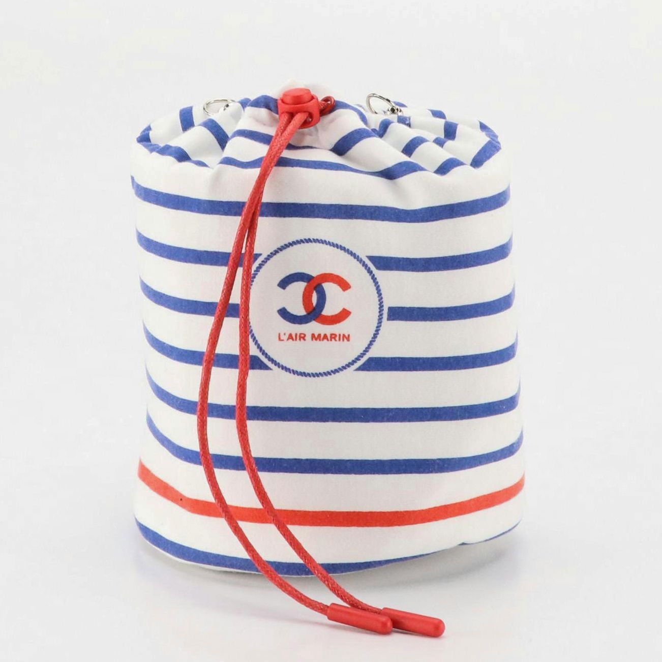 Chanel Beauté "L'Air Marin" Promotional Drawstring Striped Pouch in Box