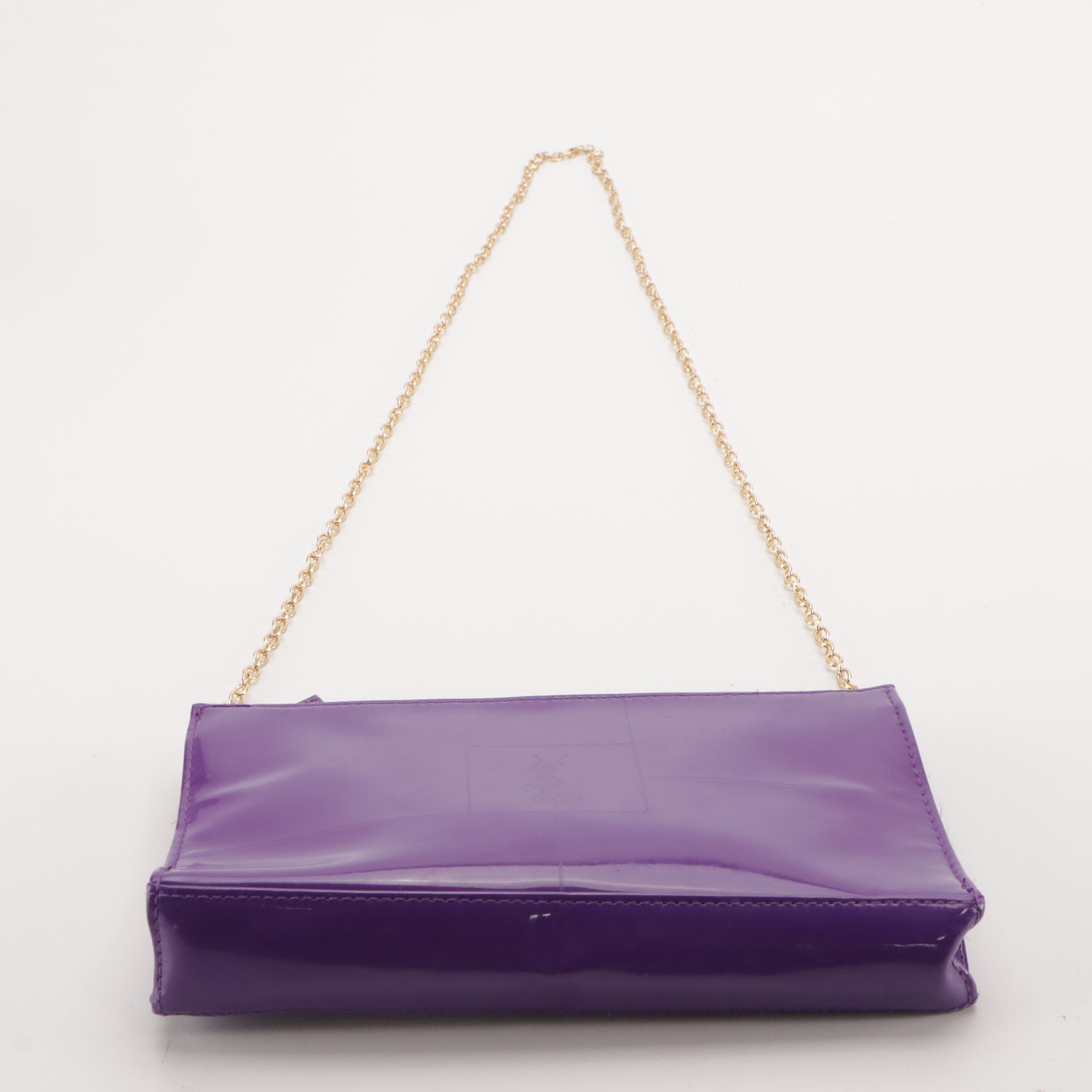 Yves Saint Laurent Beauté Zip Pouch on Chain in Purple Faux Patent Leather
