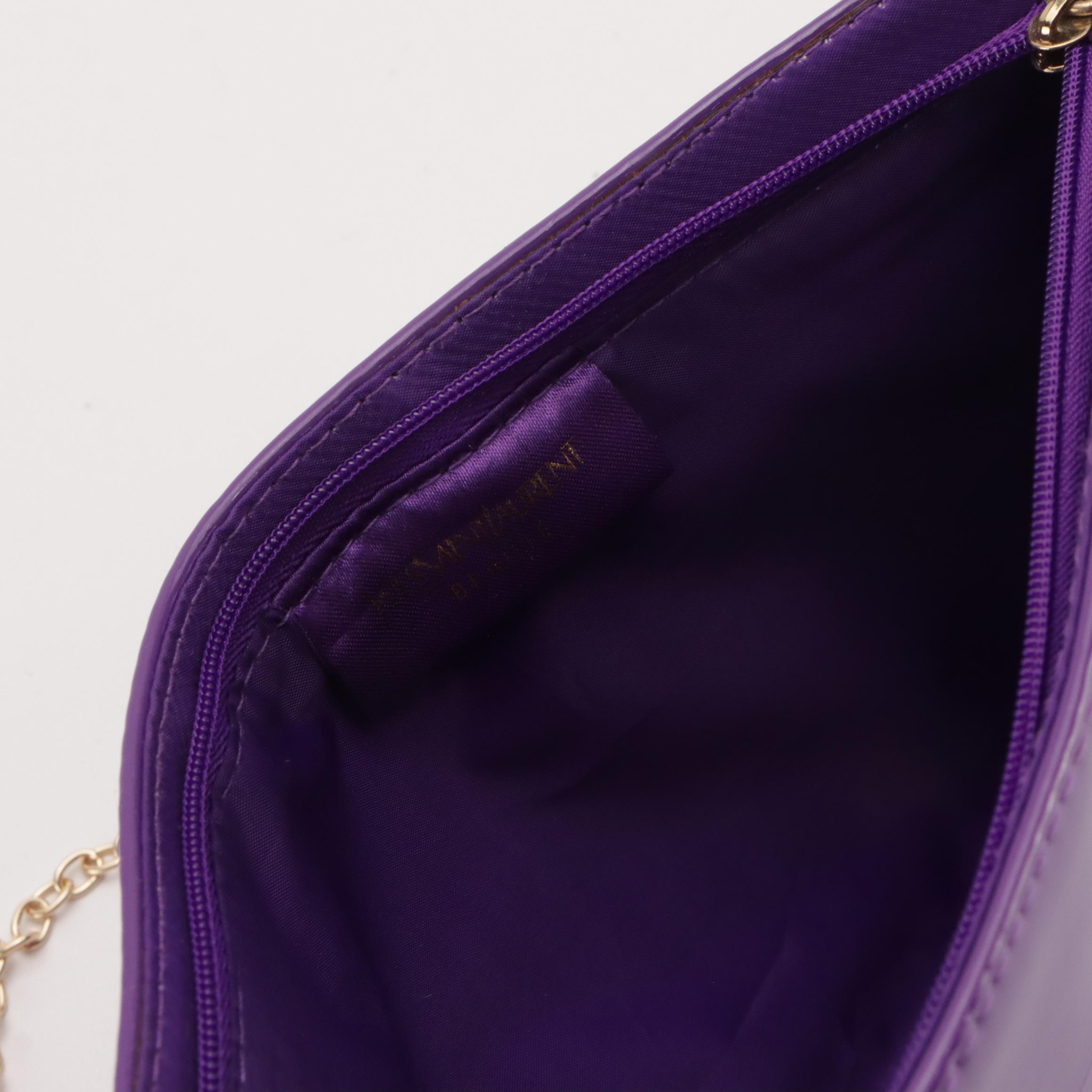 Yves Saint Laurent Beauté Zip Pouch on Chain in Purple Faux Patent Leather