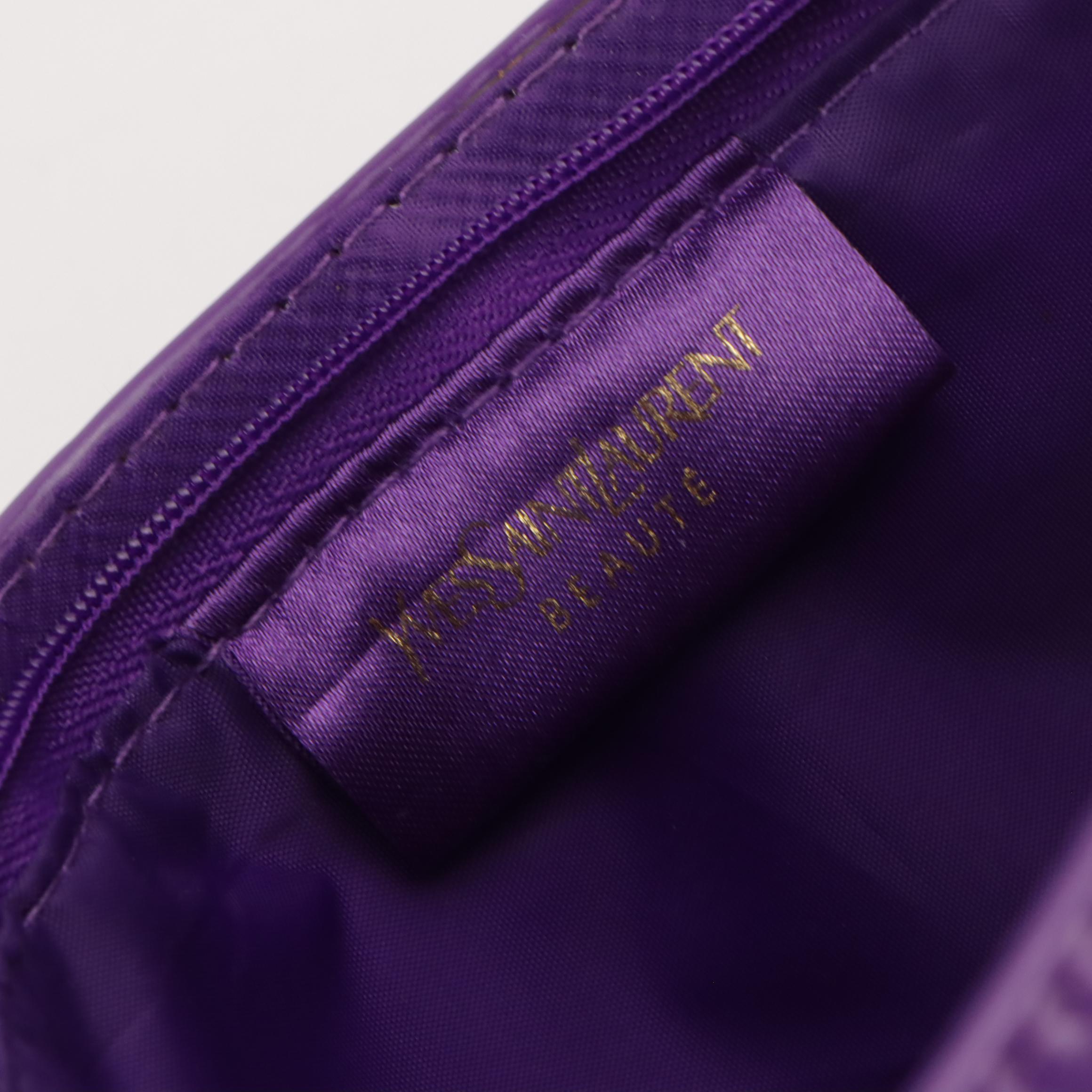 Yves Saint Laurent Beauté Zip Pouch on Chain in Purple Faux Patent Leather