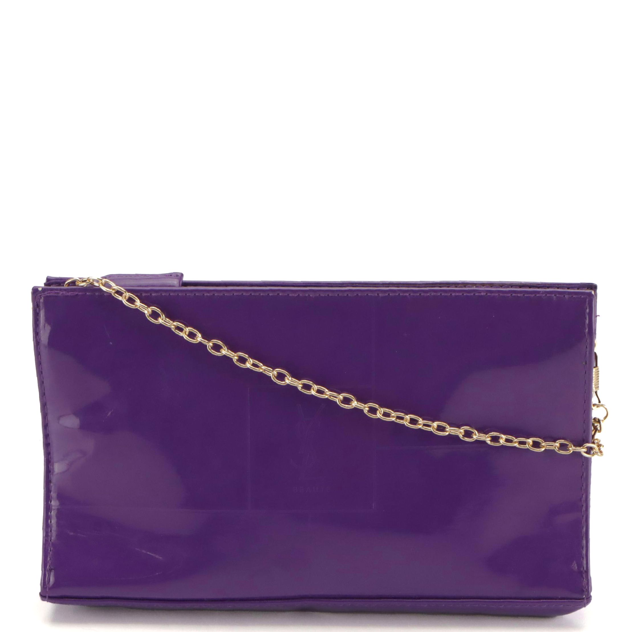 Yves Saint Laurent Beauté Zip Pouch on Chain in Purple Faux Patent Leather