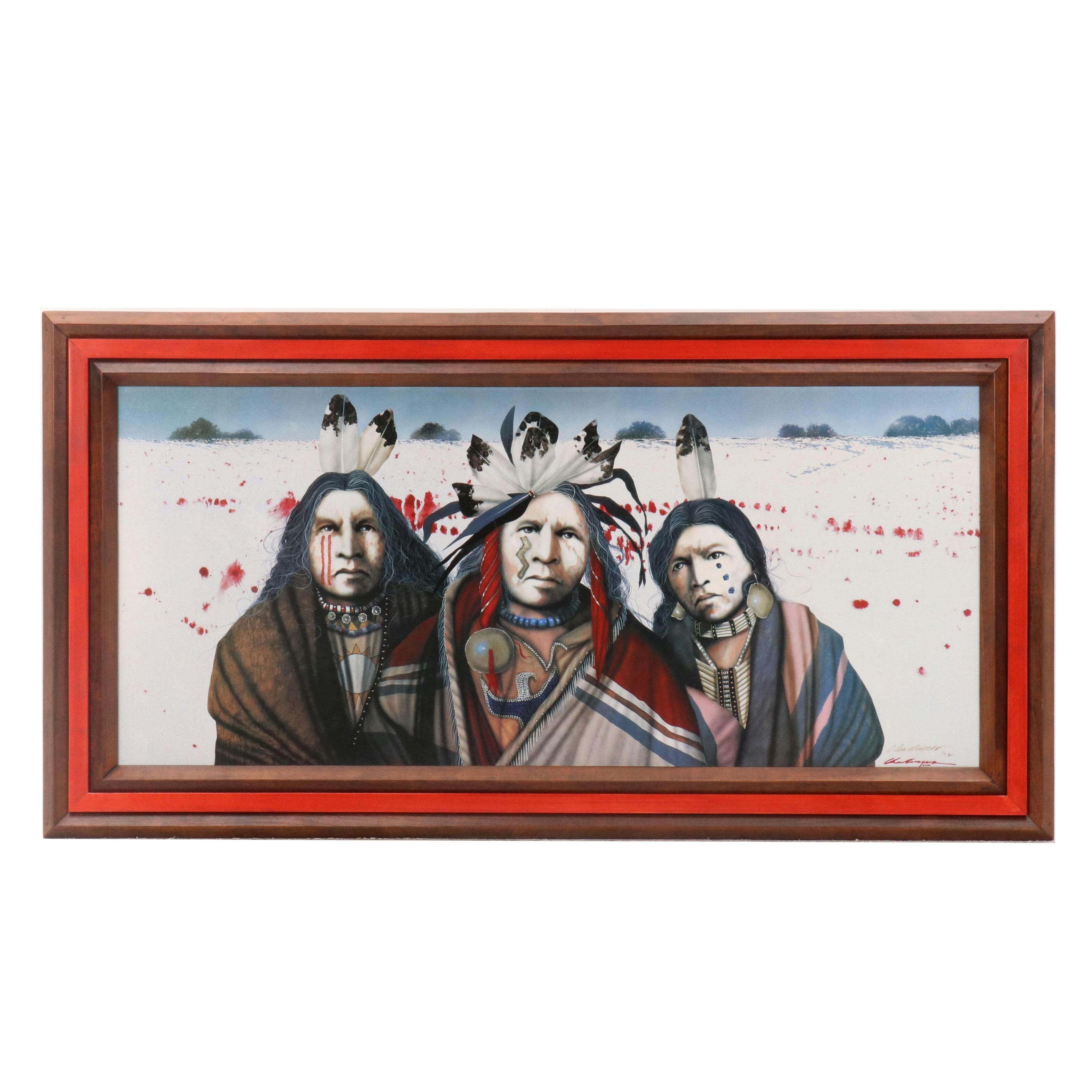 JD Challenger Offset Lithograph "Ghost Dance in the Snow"