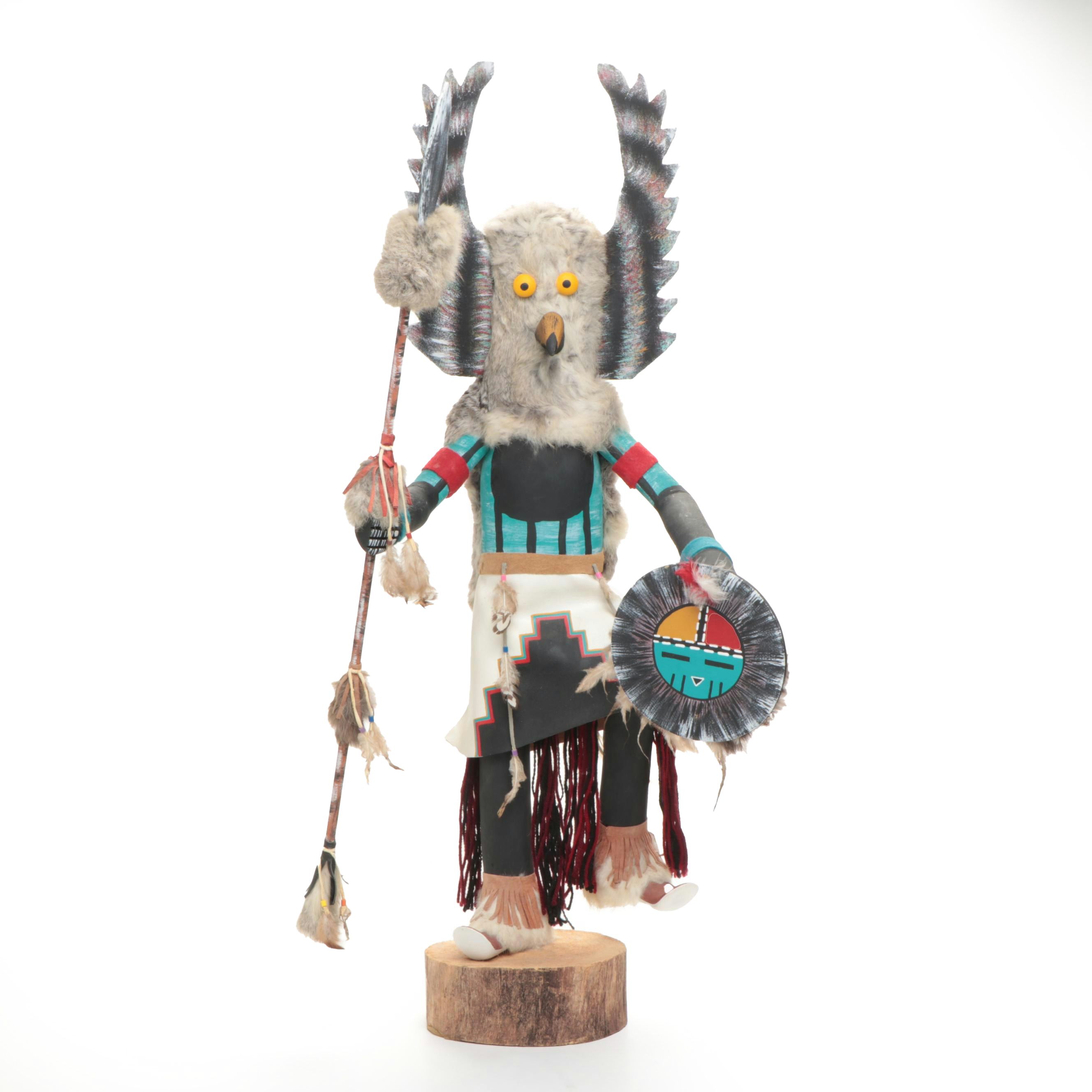 36" Artist Signed Hopi Owl Kachina, Late 20th Century