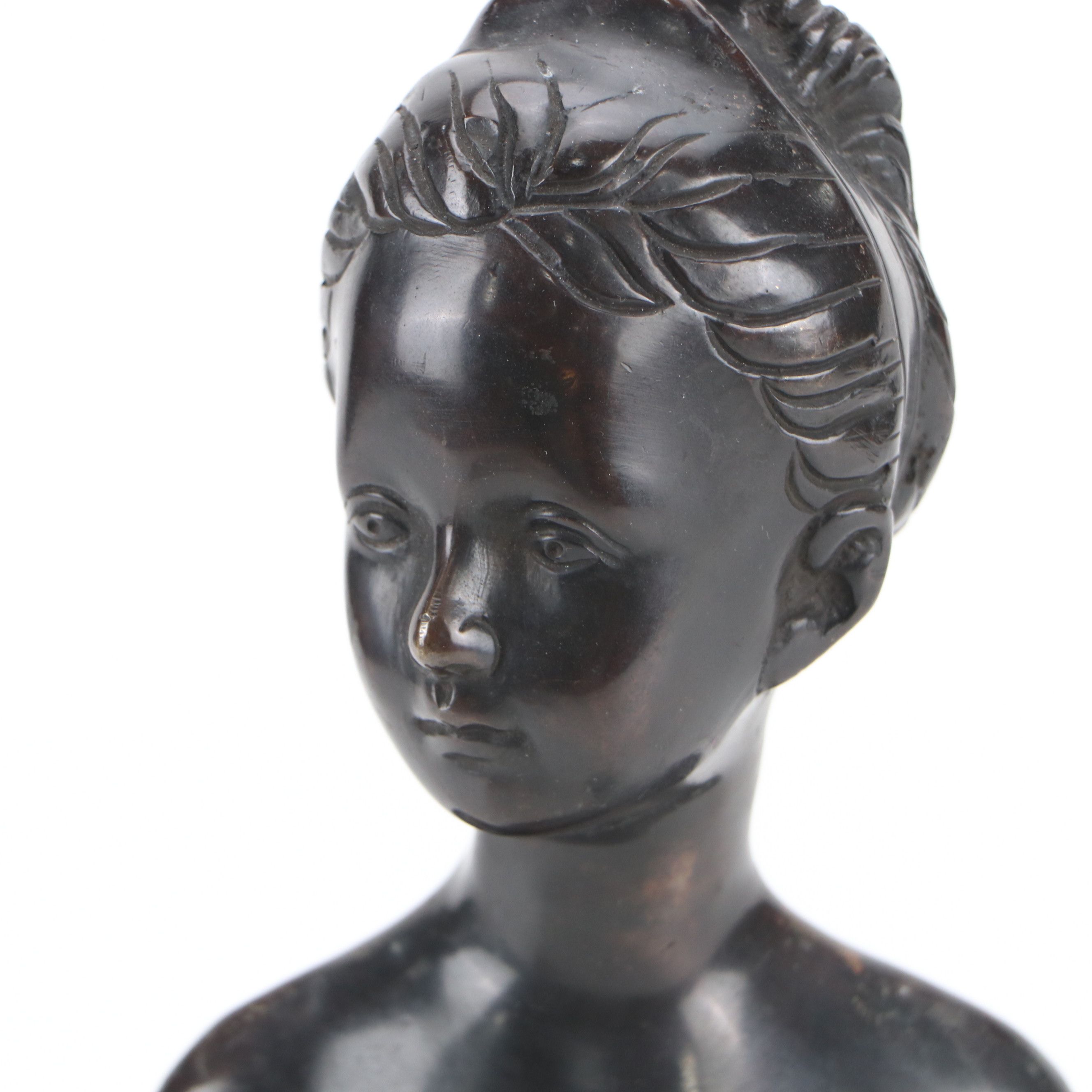 Bronze Cast Bust of Young Girl on Marble Base