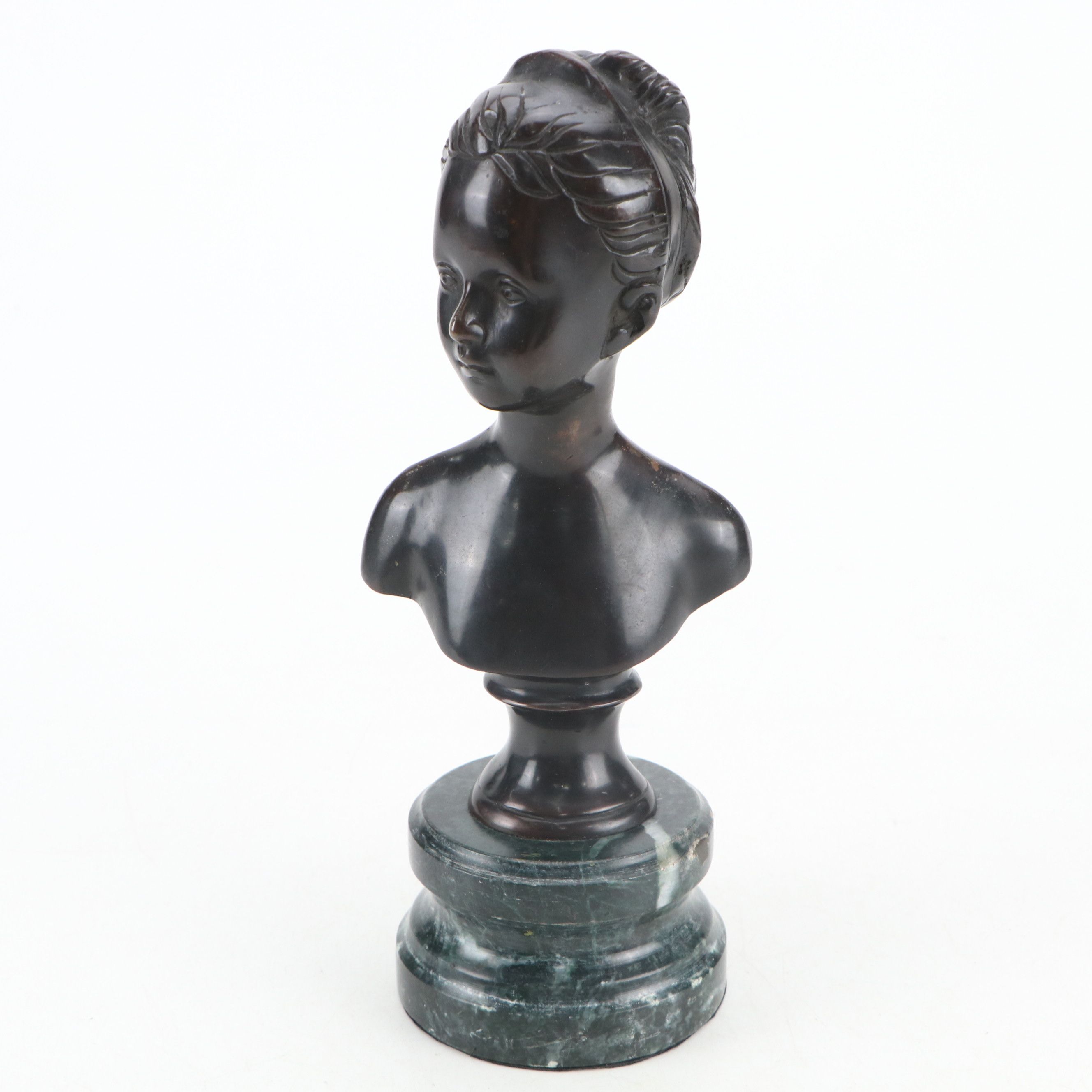 Bronze Cast Bust of Young Girl on Marble Base