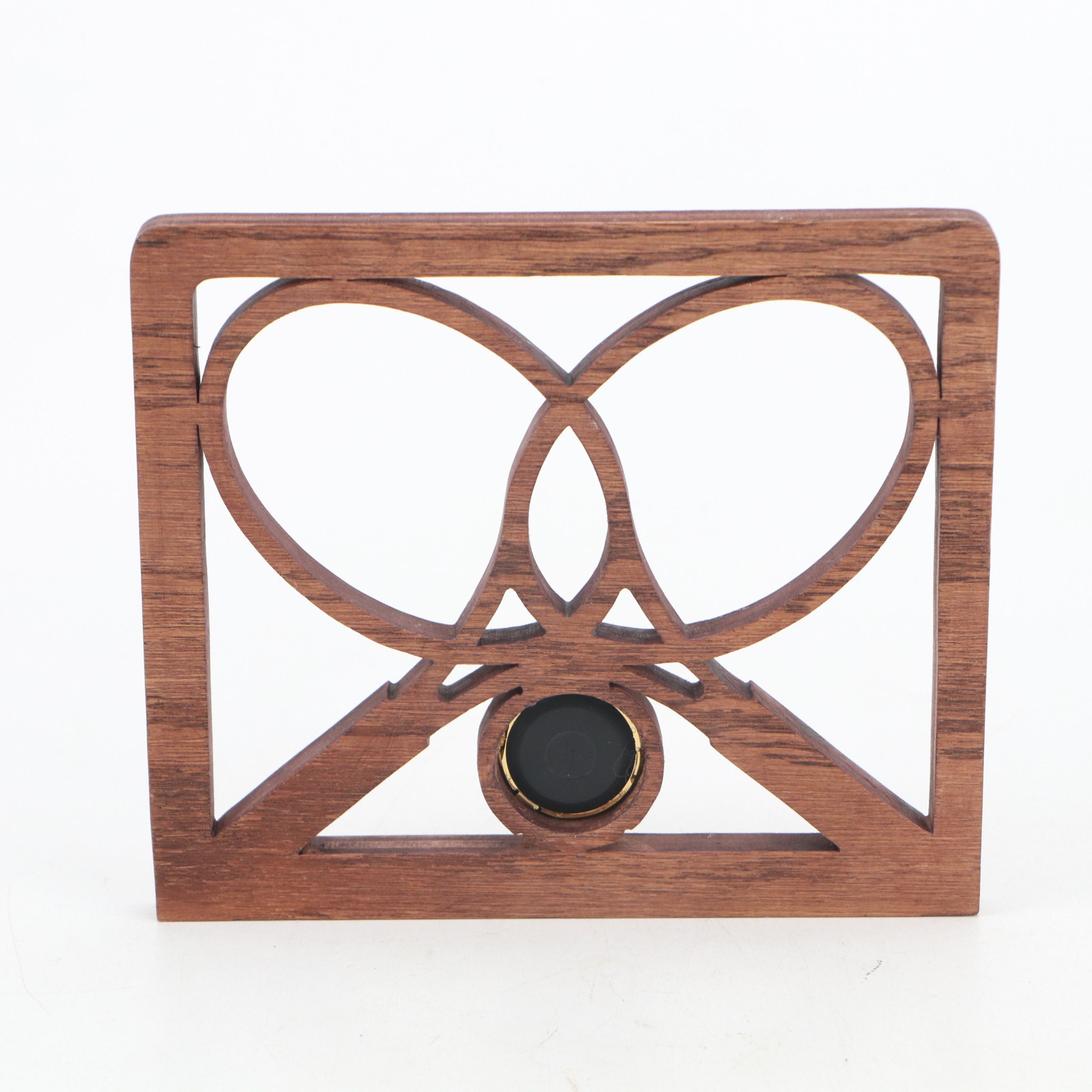 Tennis Racket Carved Wood Frame with Inset Quartz Brass Desk Clock