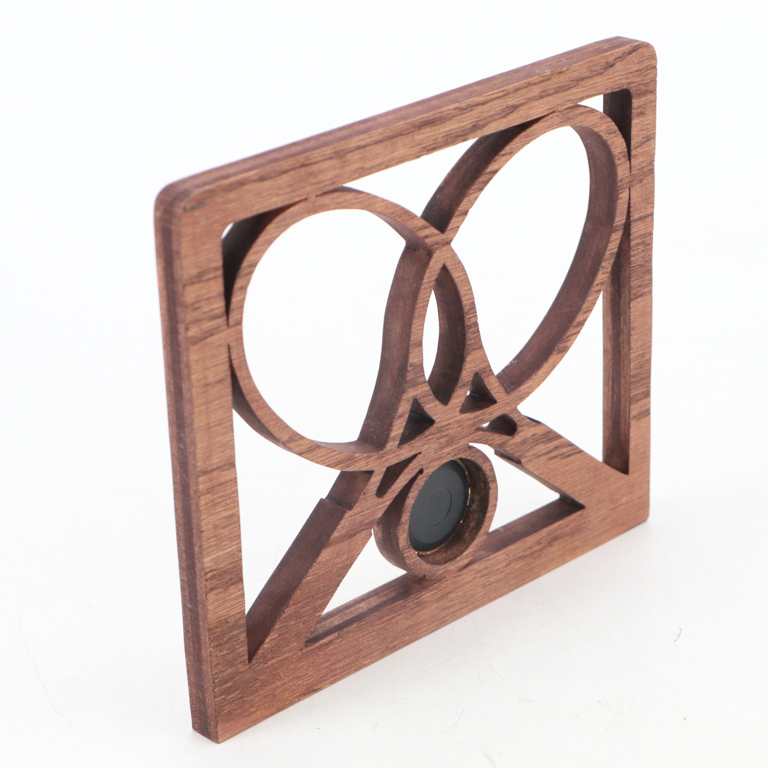 Tennis Racket Carved Wood Frame with Inset Quartz Brass Desk Clock