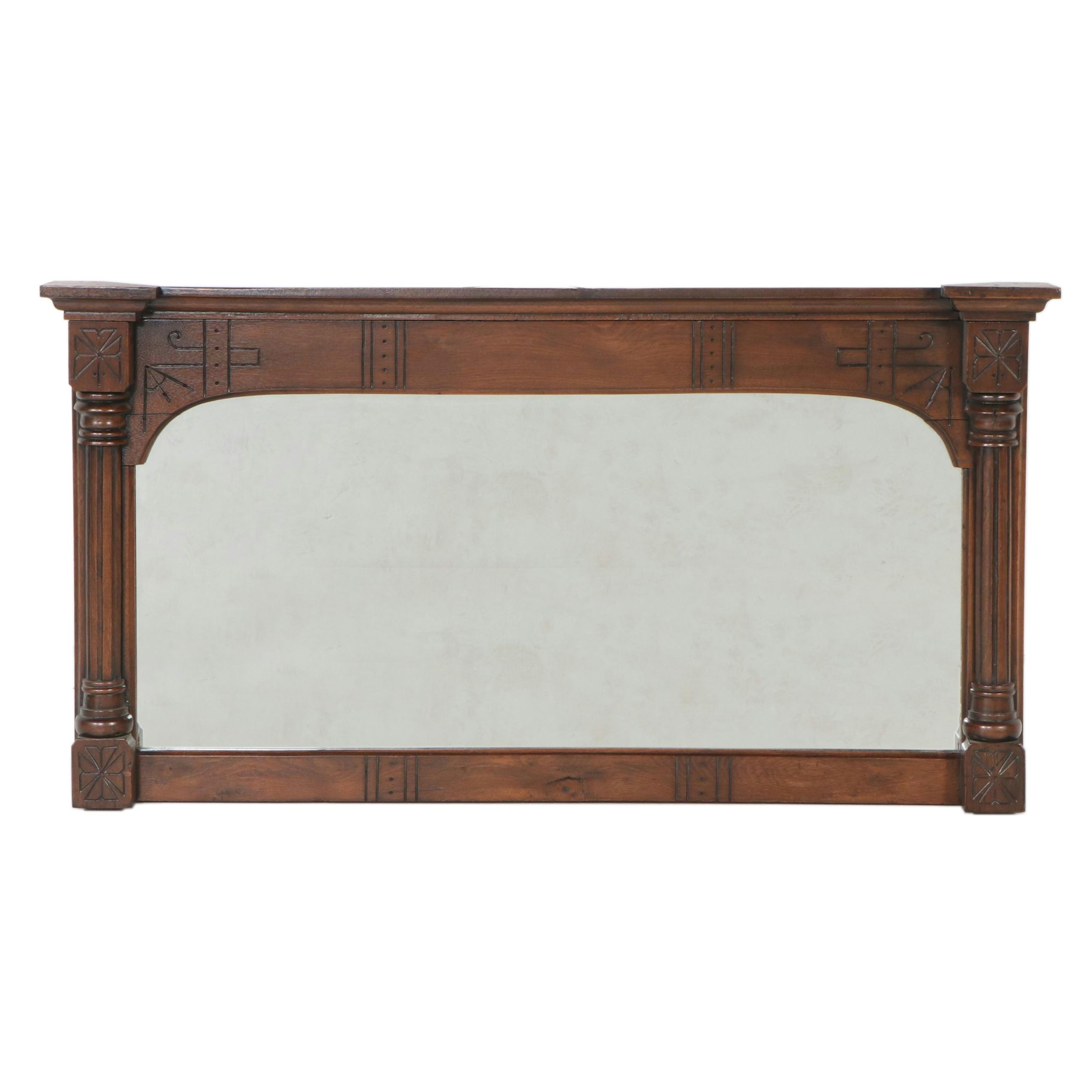 Victorian Eastlake Carved Walnut Framed Overmantel Mirror, Late 19th Century