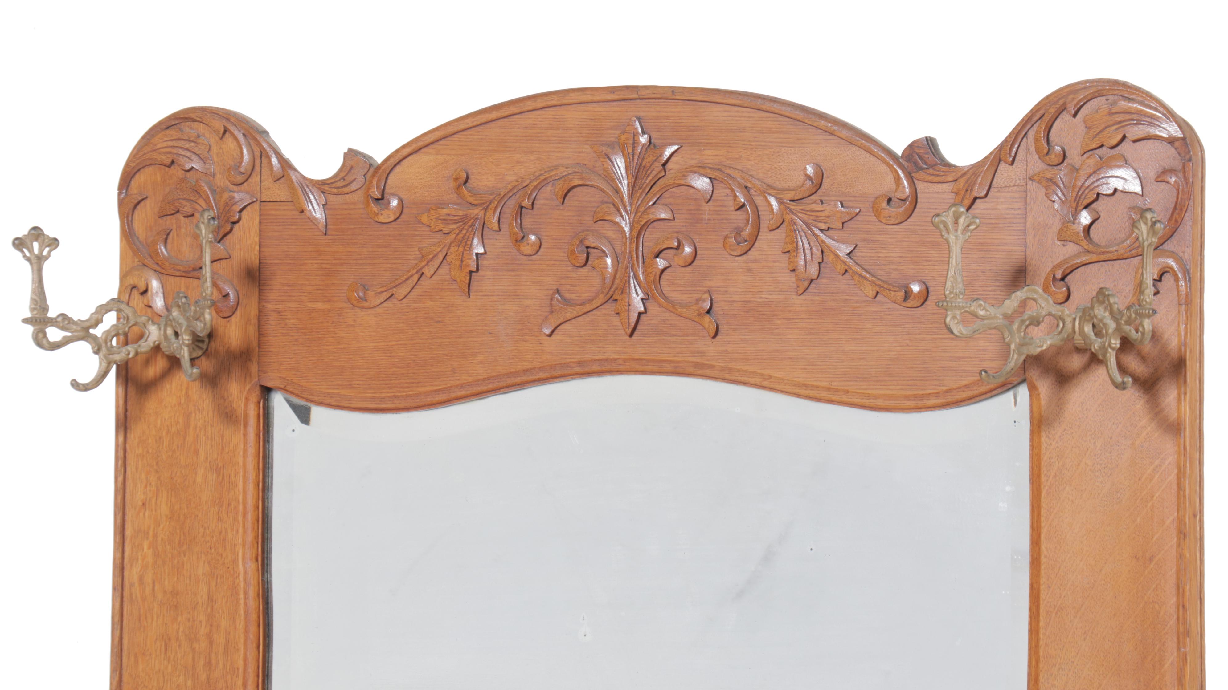 Late Victorian Oak Hall Bench with Mirror