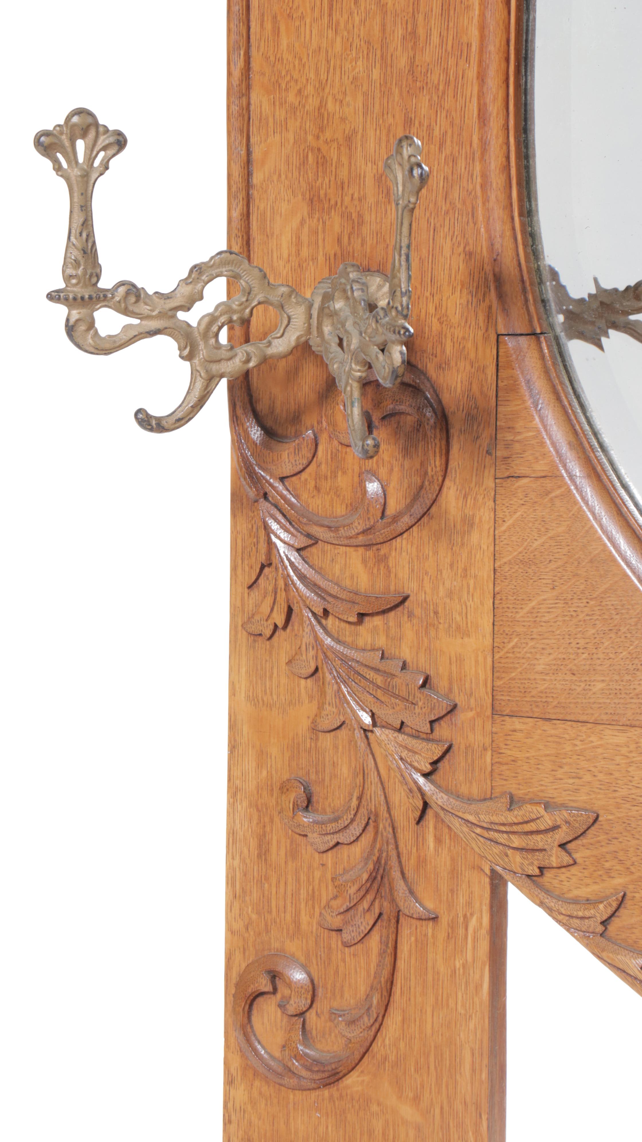 Late Victorian Oak Hall Bench with Mirror