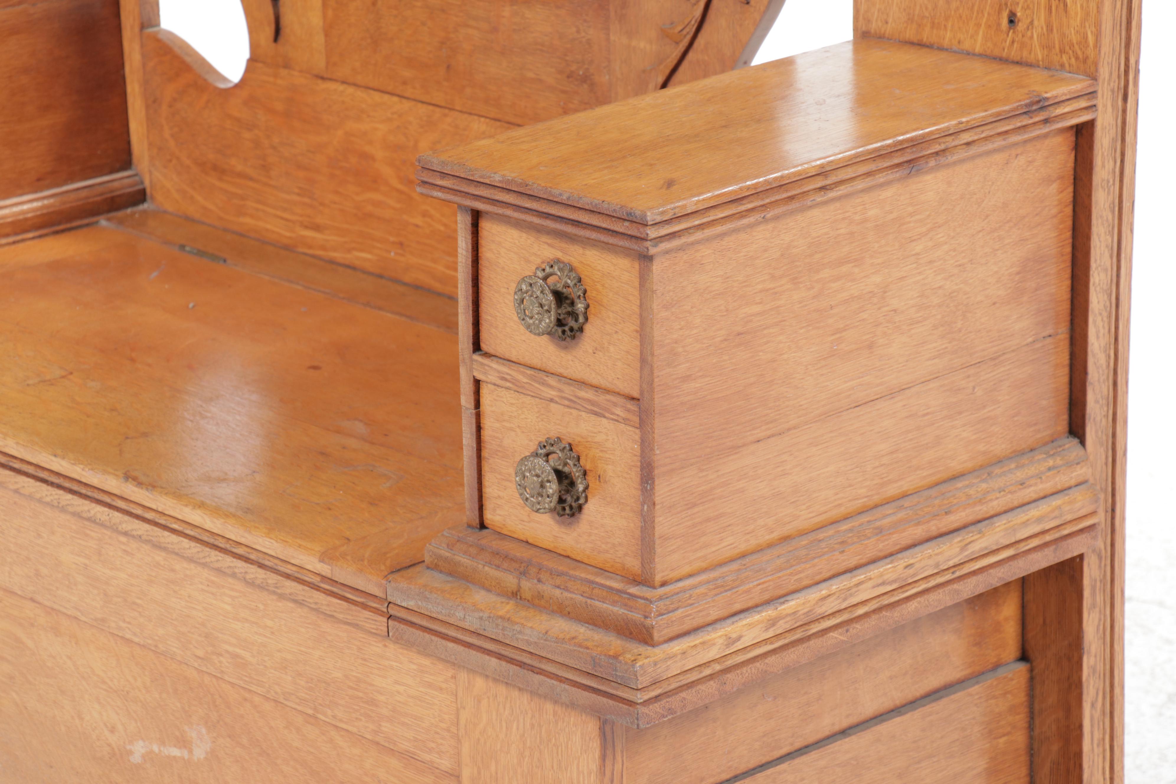 Late Victorian Oak Hall Bench with Mirror