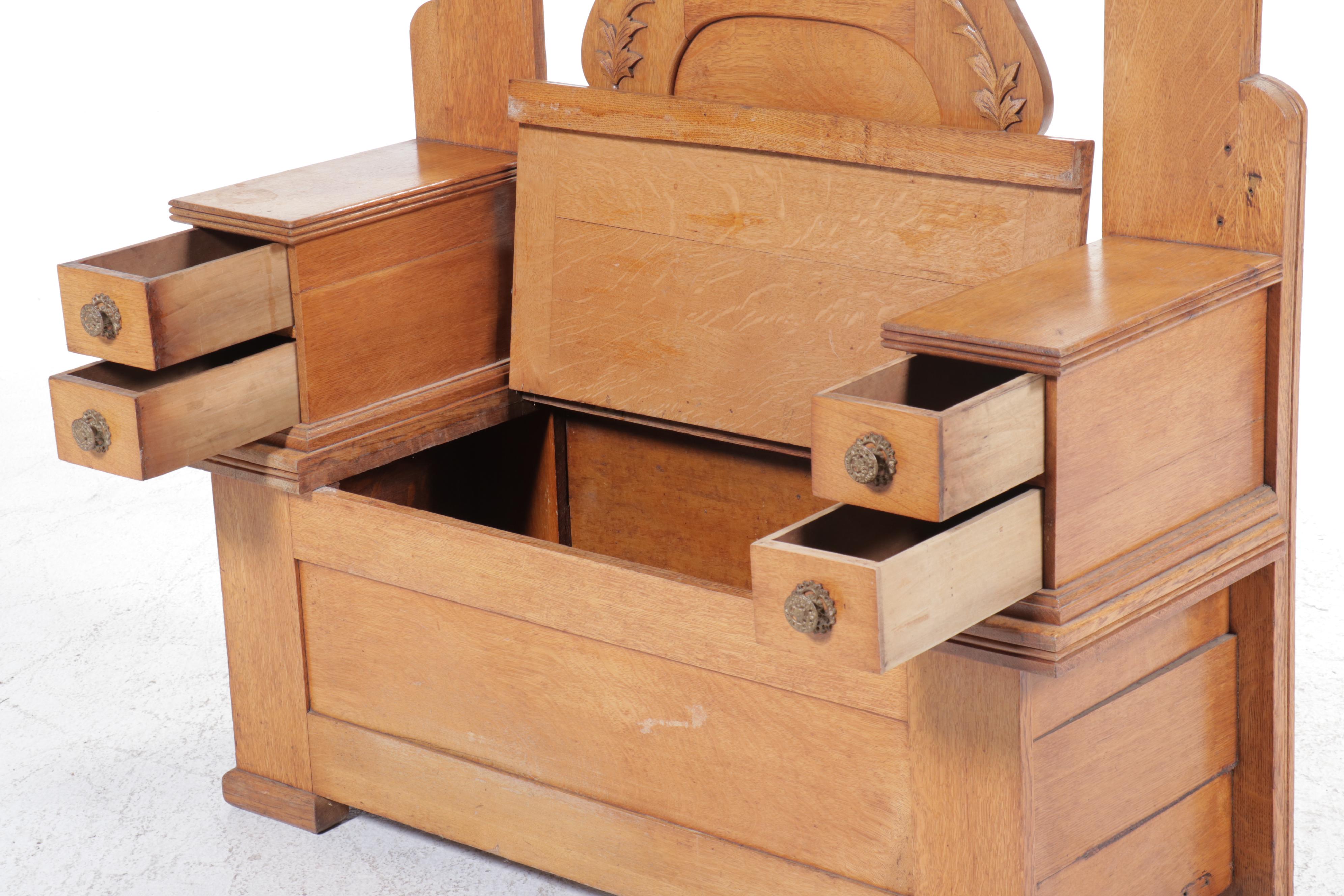 Late Victorian Oak Hall Bench with Mirror