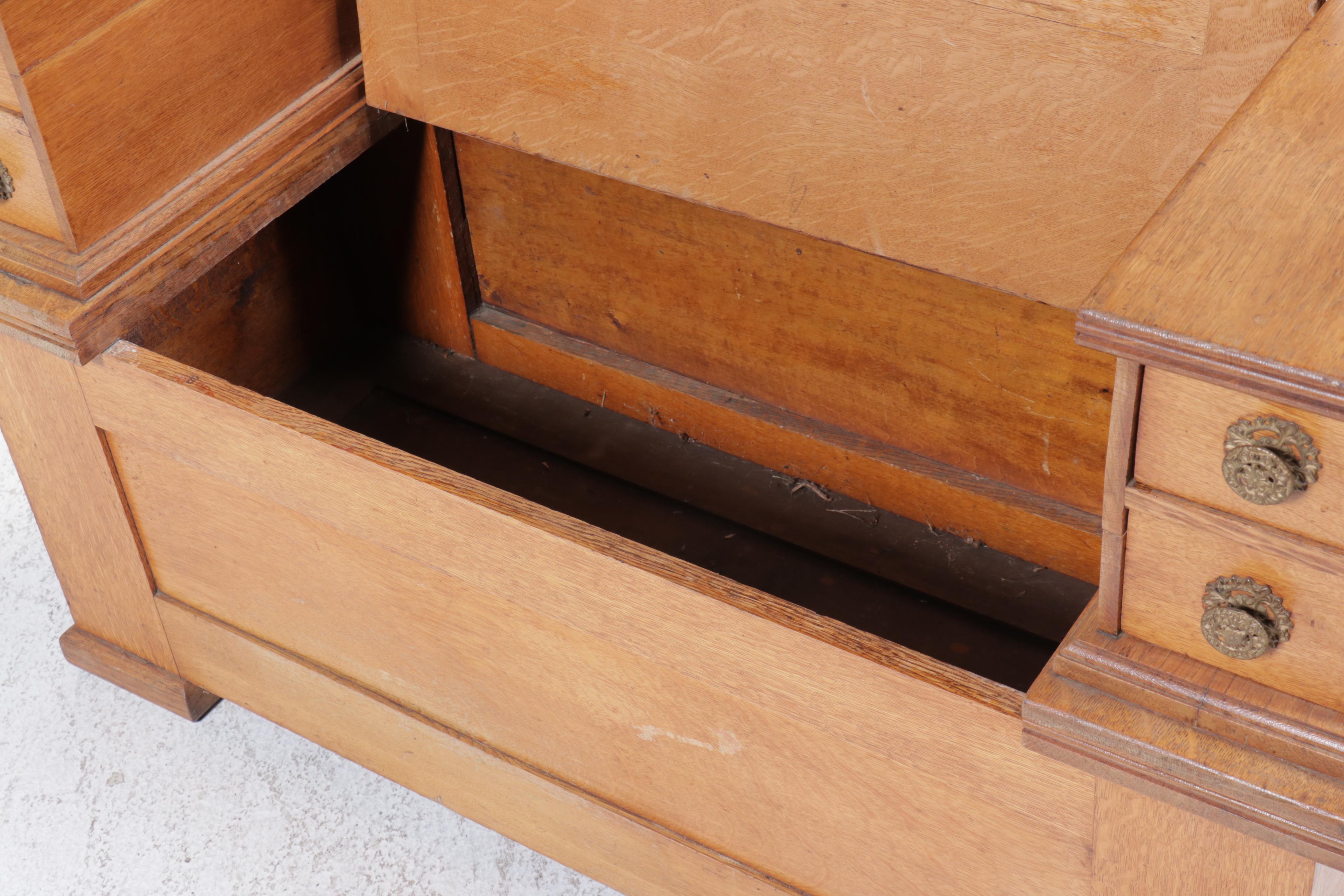 Late Victorian Oak Hall Bench with Mirror