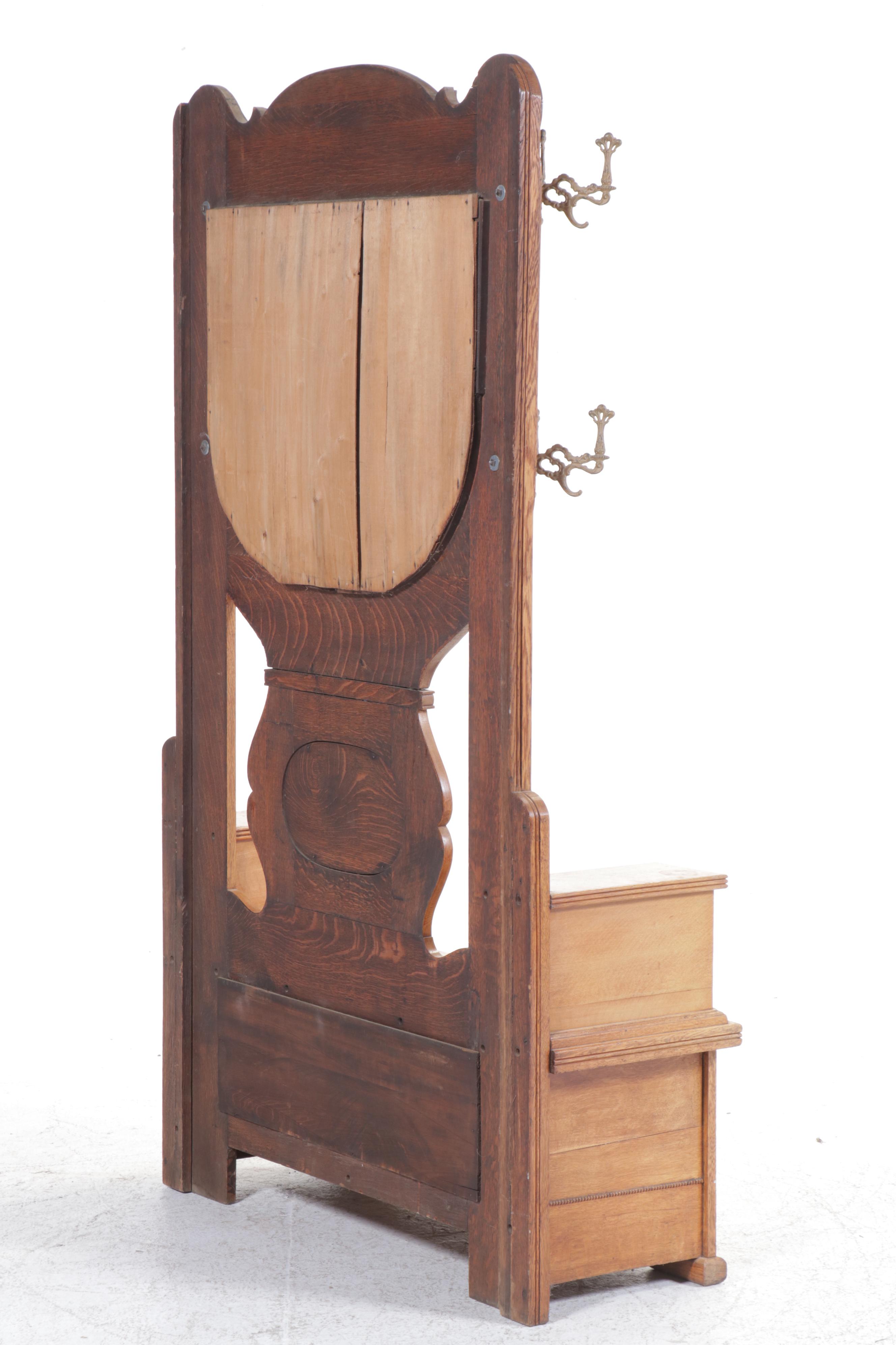 Late Victorian Oak Hall Bench with Mirror