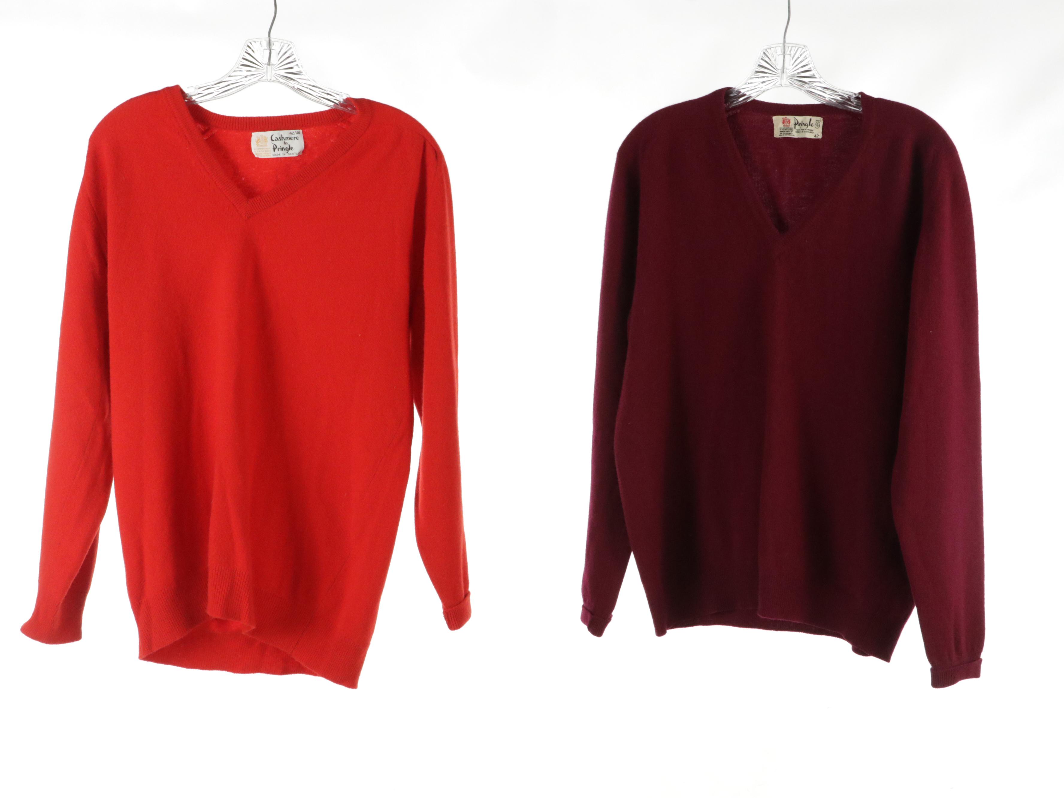 Men's Pringle Vintage V-Neck Cashmere Knit Sweaters