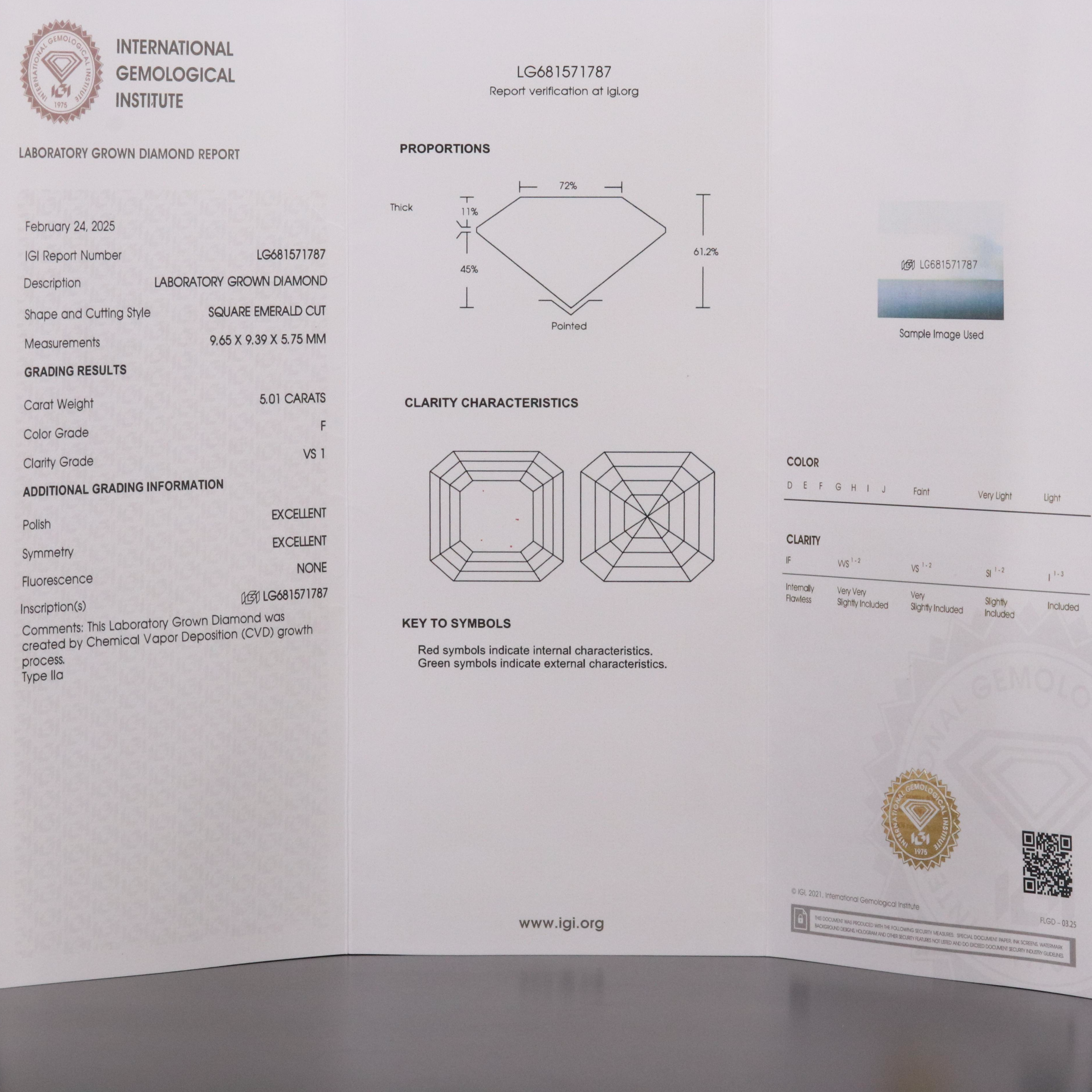 18K 5.01 CT Lab Grown Diamond Solitaire Ring with IGI Report