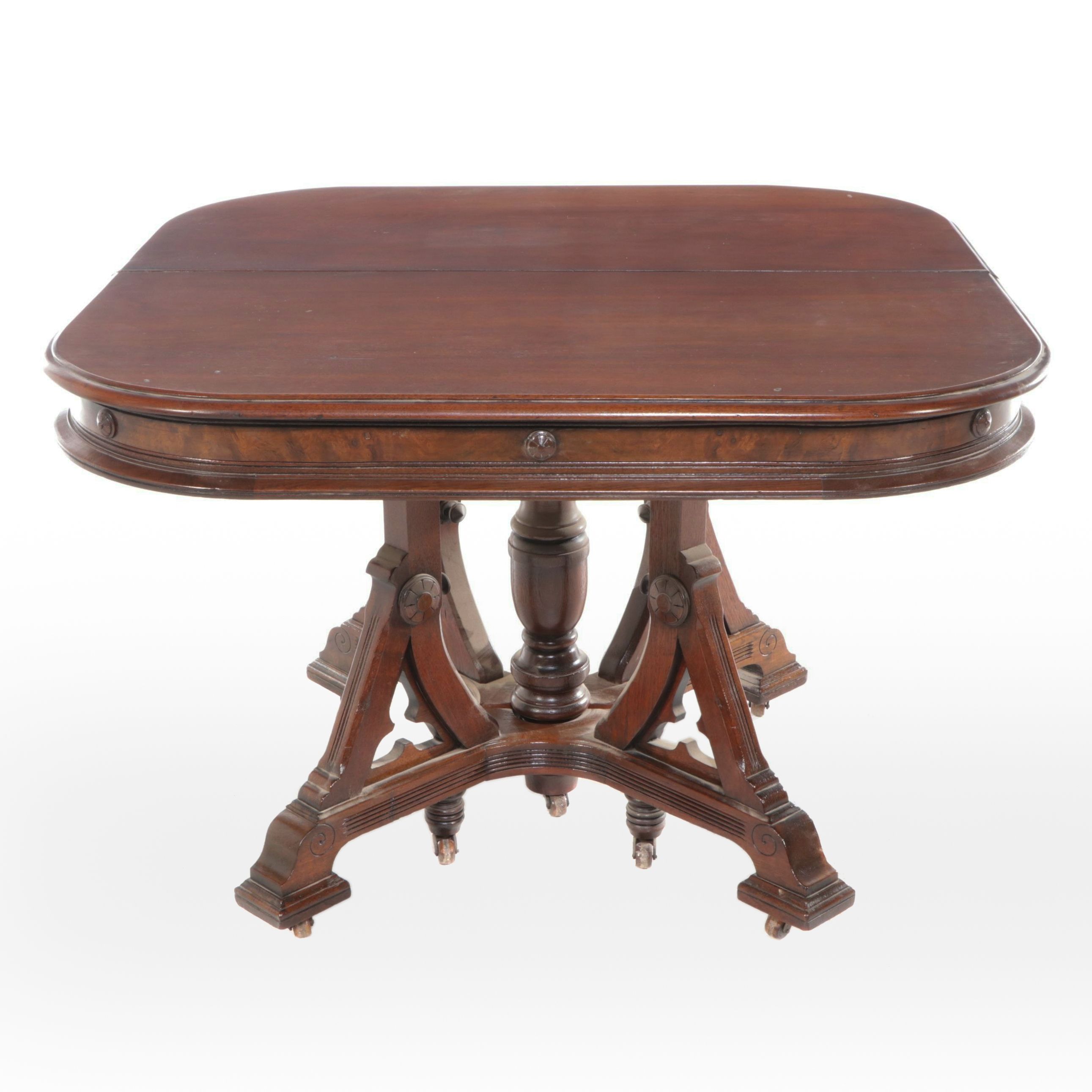 Gothic Revival Style Burl and Walnut Extending Dining Table