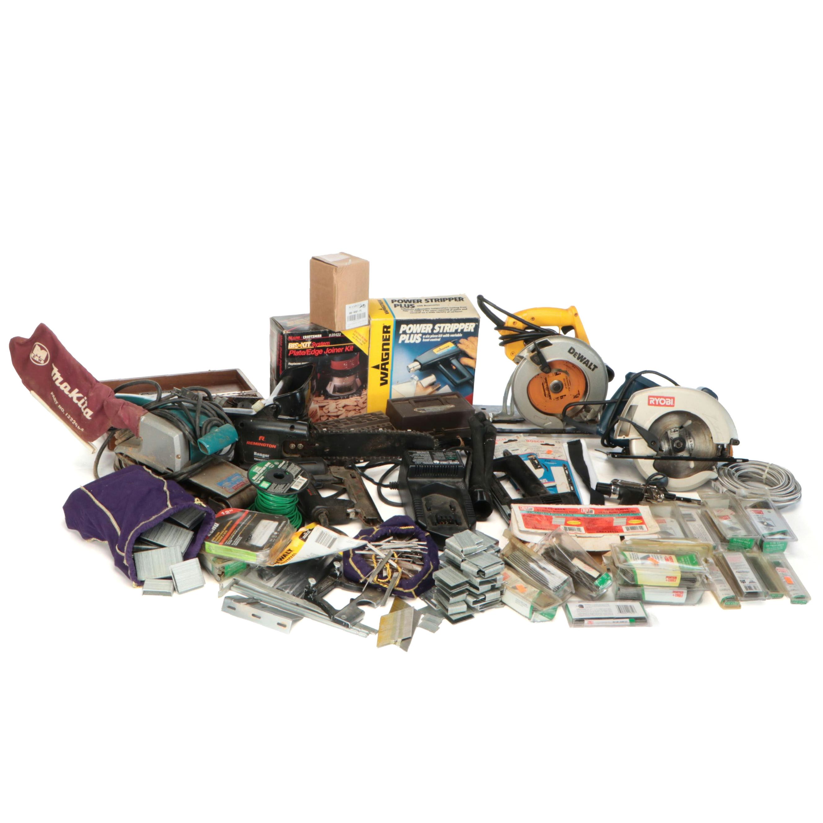 DeWalt and Ryobi Circular Saws with More Hand Tools