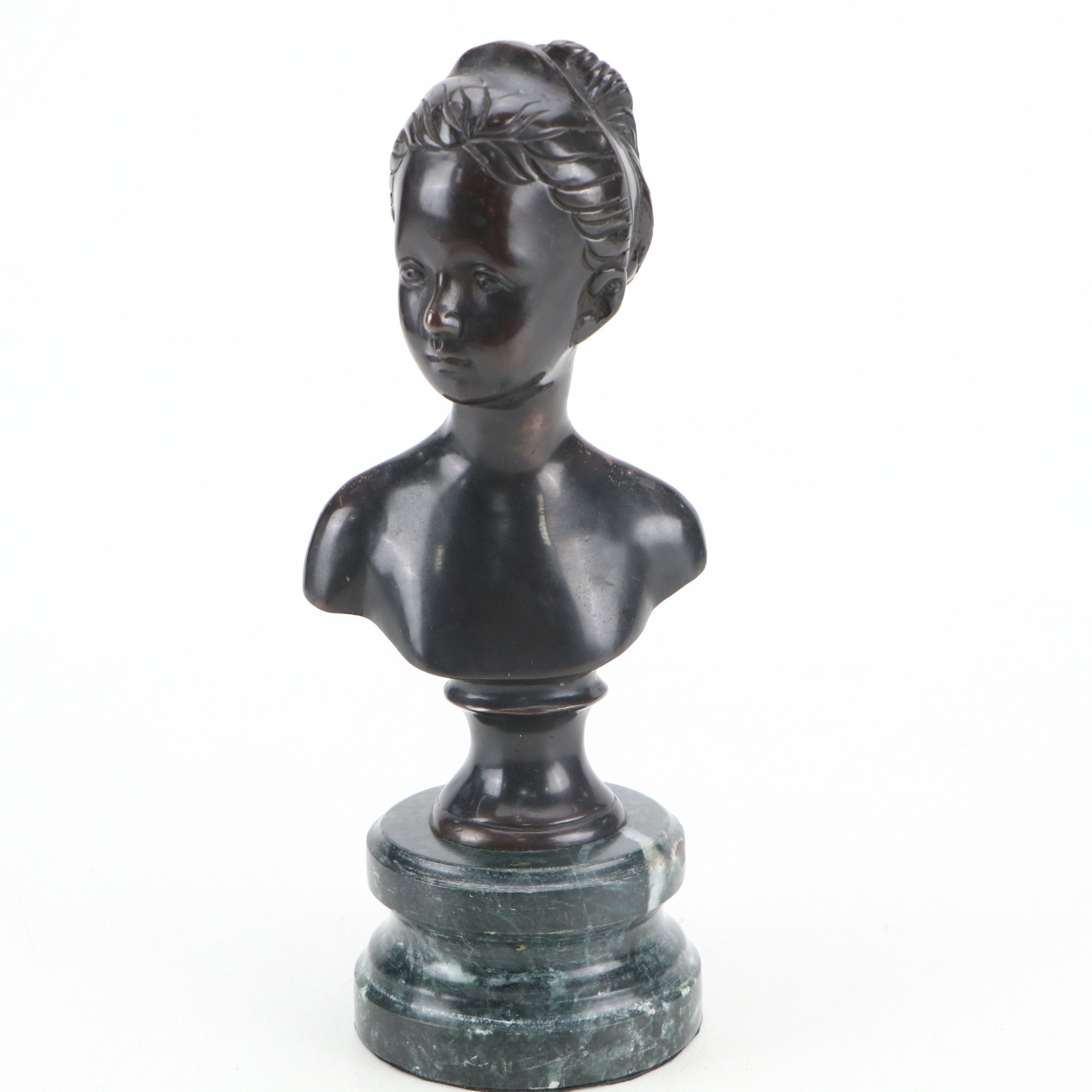 Bronze Cast Bust of Young Girl on Marble Base