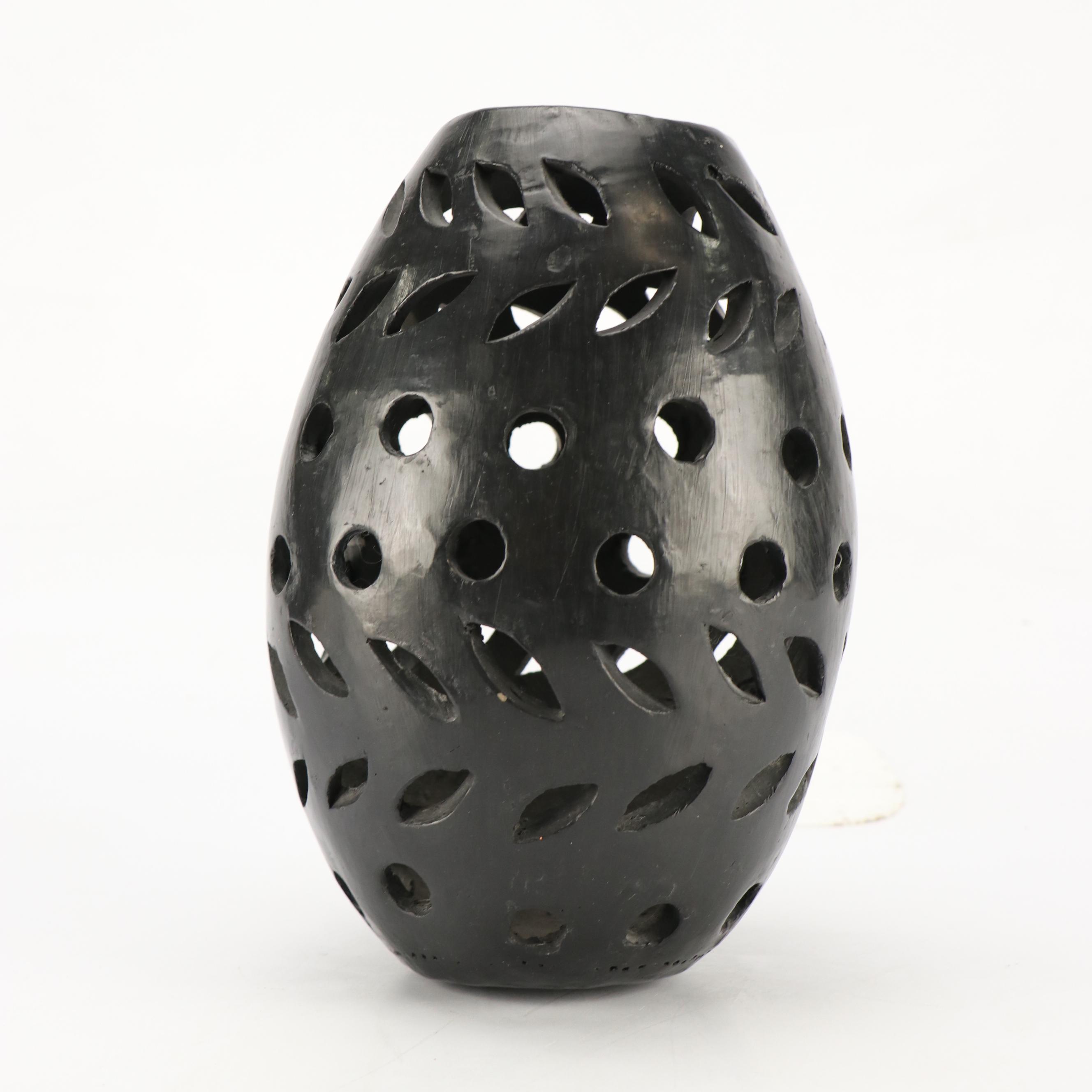 Blackware Duck Shaped Vessel and Pierced Vase