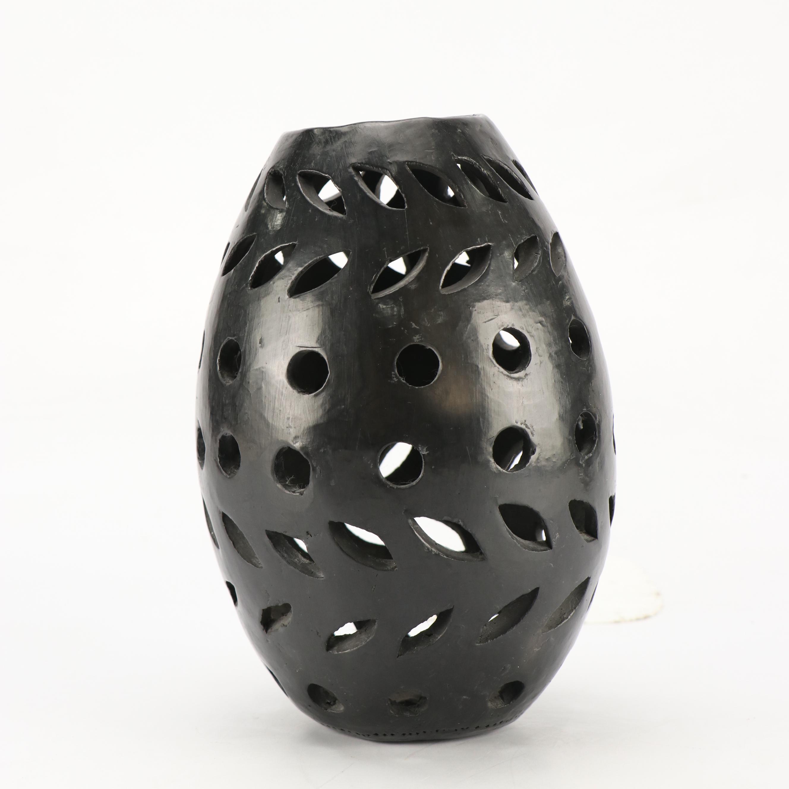 Blackware Duck Shaped Vessel and Pierced Vase